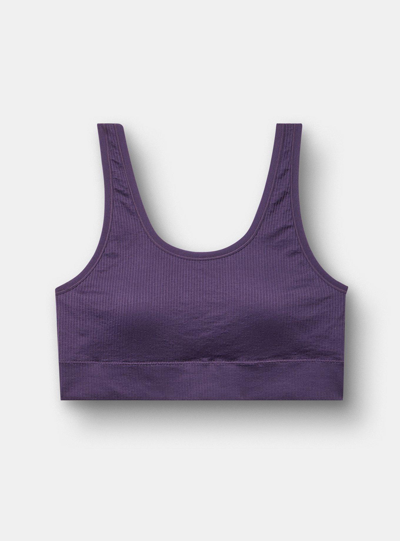 Lightly Lined Seamless Rib Scoop Bralette, BLACKBERRY, flat