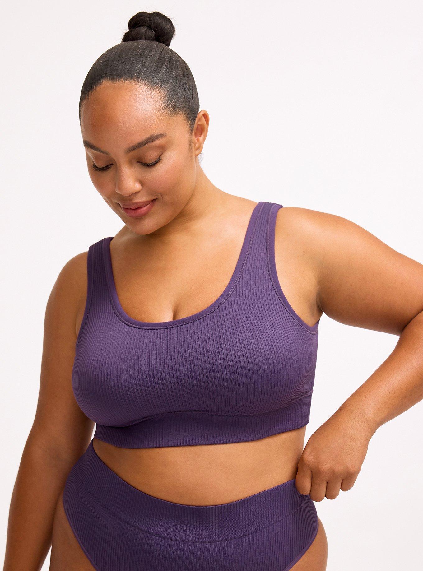 Lightly Lined Seamless Rib Scoop Bralette, BLACKBERRY, hi-res