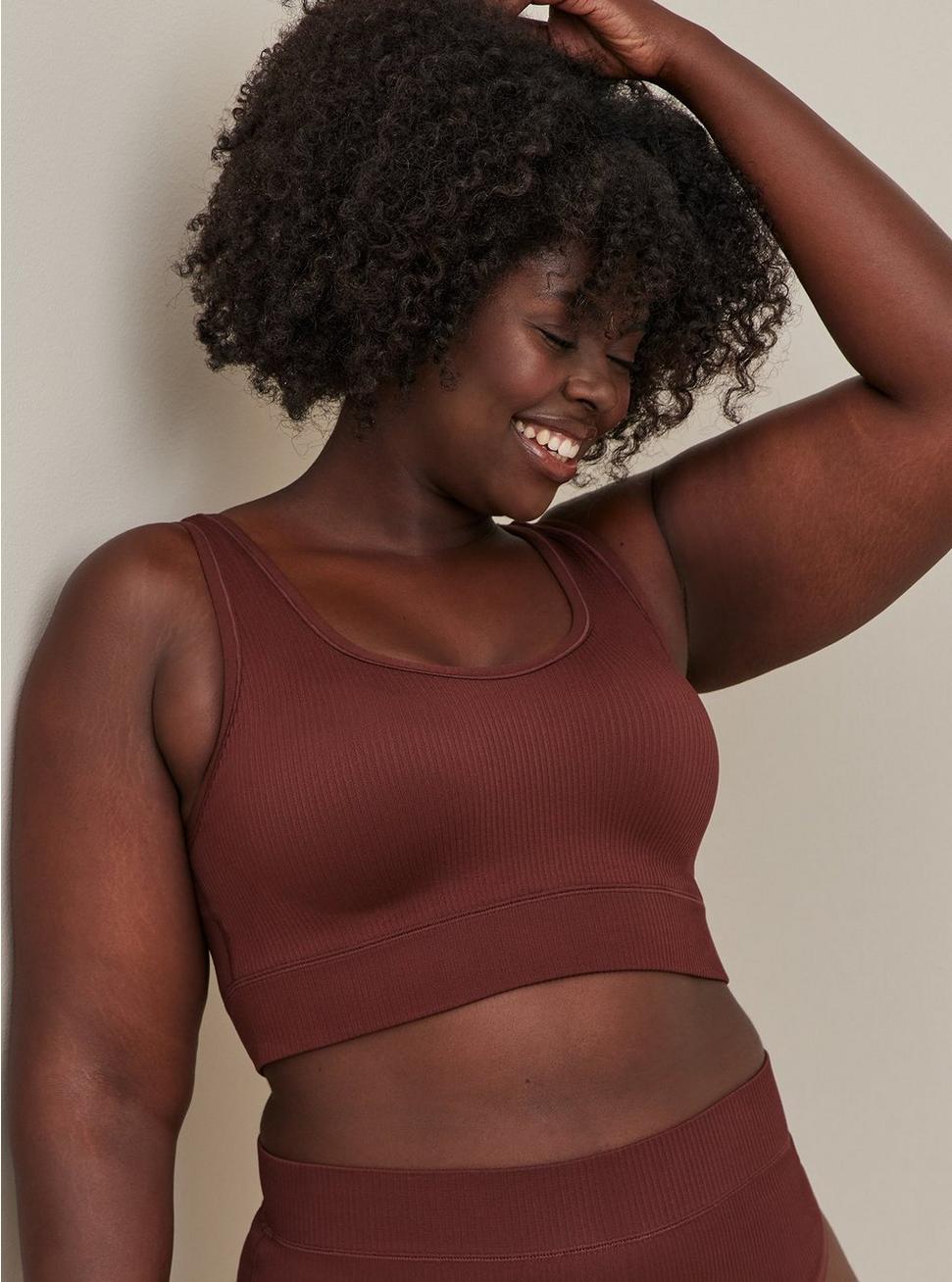 Lightly Lined Seamless Rib Scoop Bralette, COCOA BROWN, hi-res