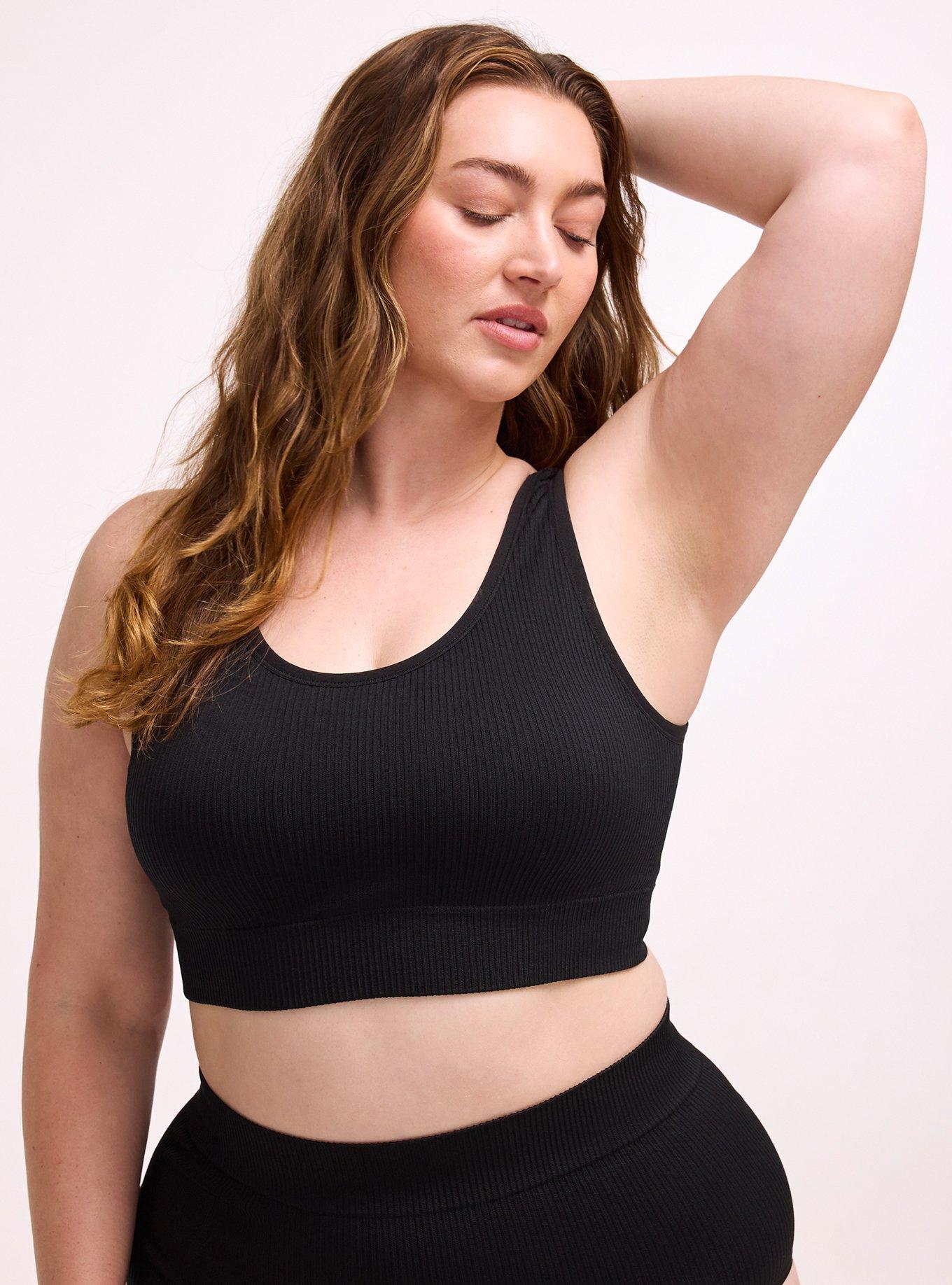 Lightly Lined Seamless Rib Scoop Bralette, RICH BLACK, hi-res