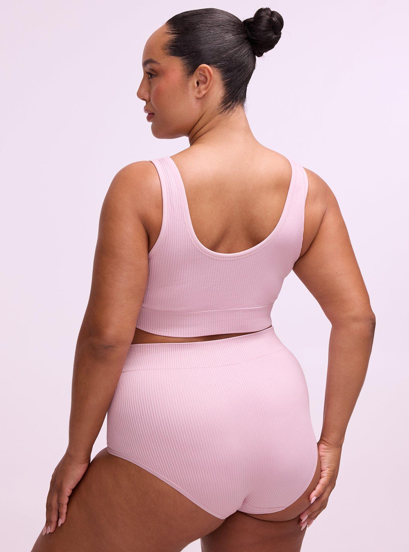 Plus Size Lightly Lined Seamless Rib Scoop Bralette, VIOLET ICE, alternate