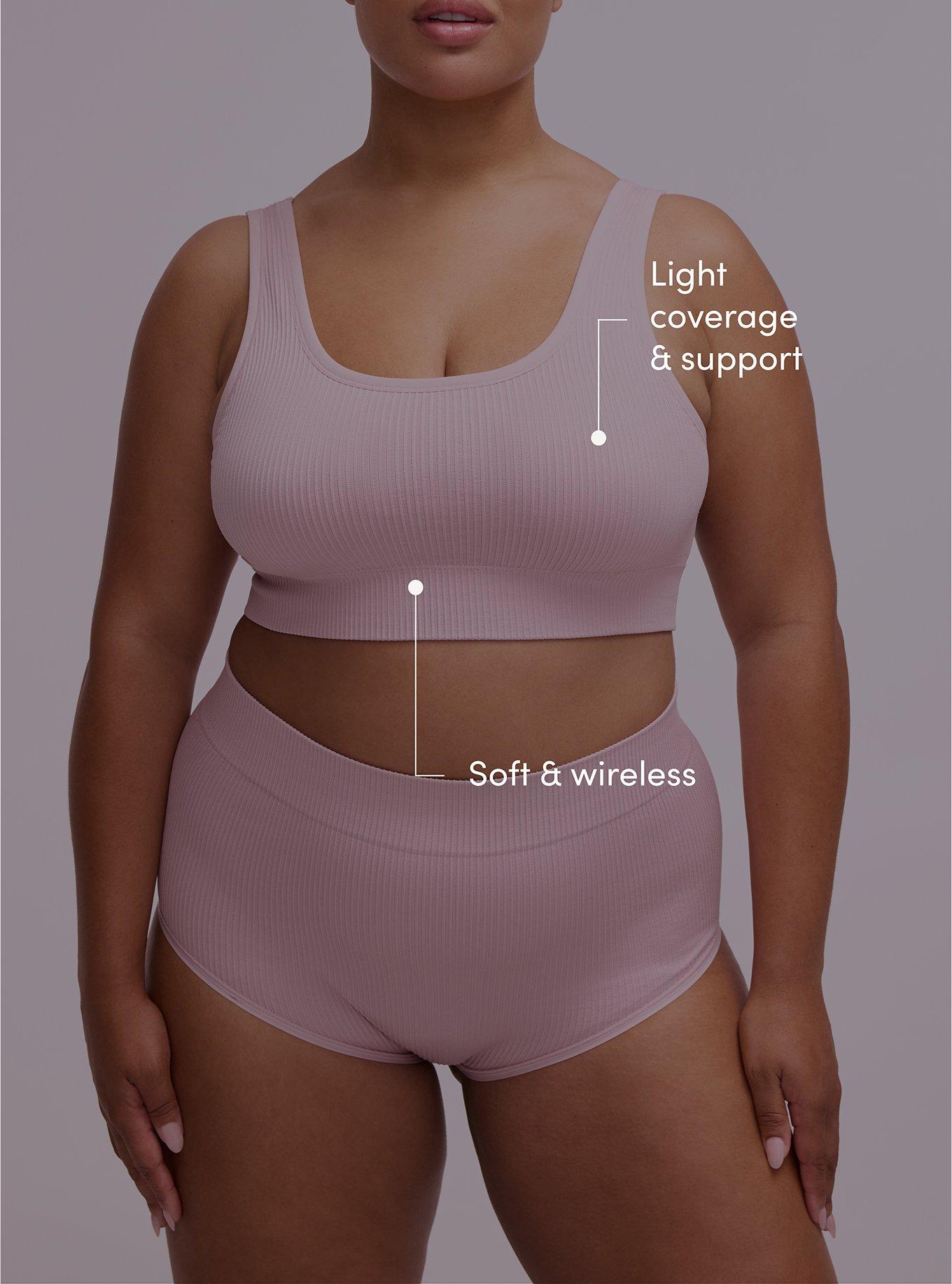 Plus Size Lightly Lined Seamless Rib Scoop Bralette, VIOLET ICE, alternate
