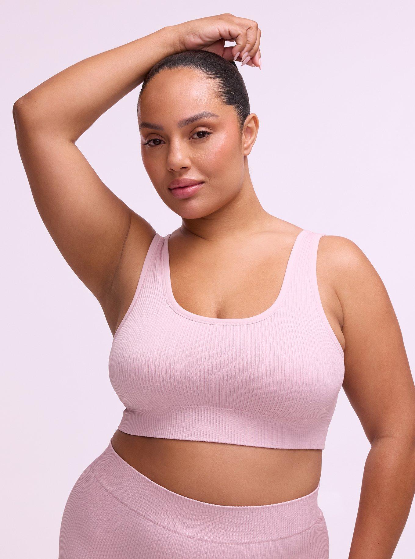 Plus Size Lightly Lined Seamless Rib Scoop Bralette, VIOLET ICE, hi-res
