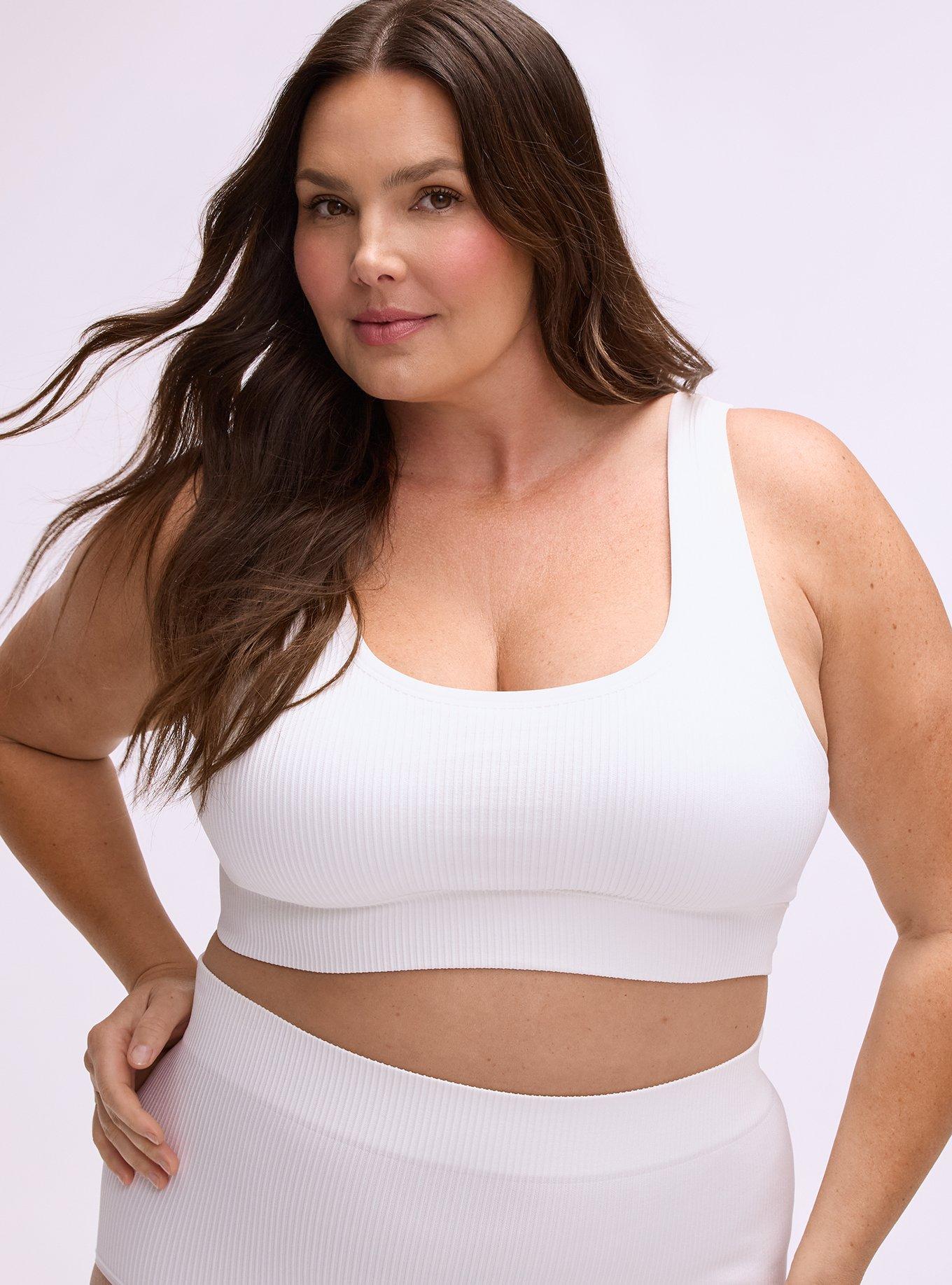 Lightly Lined Seamless Rib Scoop Bralette, BRIGHT WHITE, hi-res