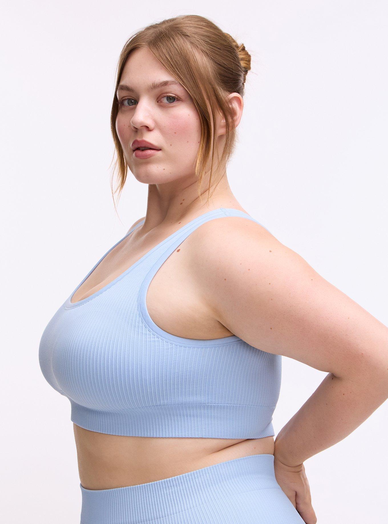 Plus Size Lightly Lined Seamless Rib Scoop Bralette, CHAMBRAY BLUE, alternate