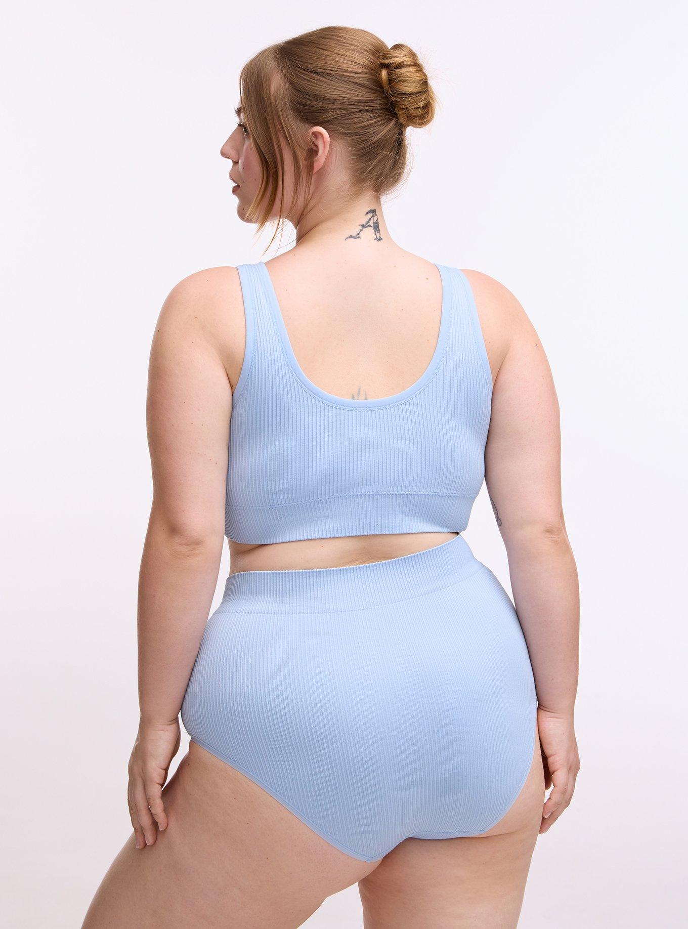 Plus Size Lightly Lined Seamless Rib Scoop Bralette, CHAMBRAY BLUE, alternate