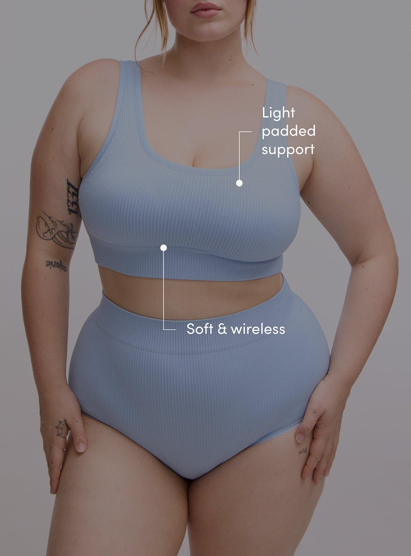 Plus Size Lightly Lined Seamless Rib Scoop Bralette, CHAMBRAY BLUE, alternate