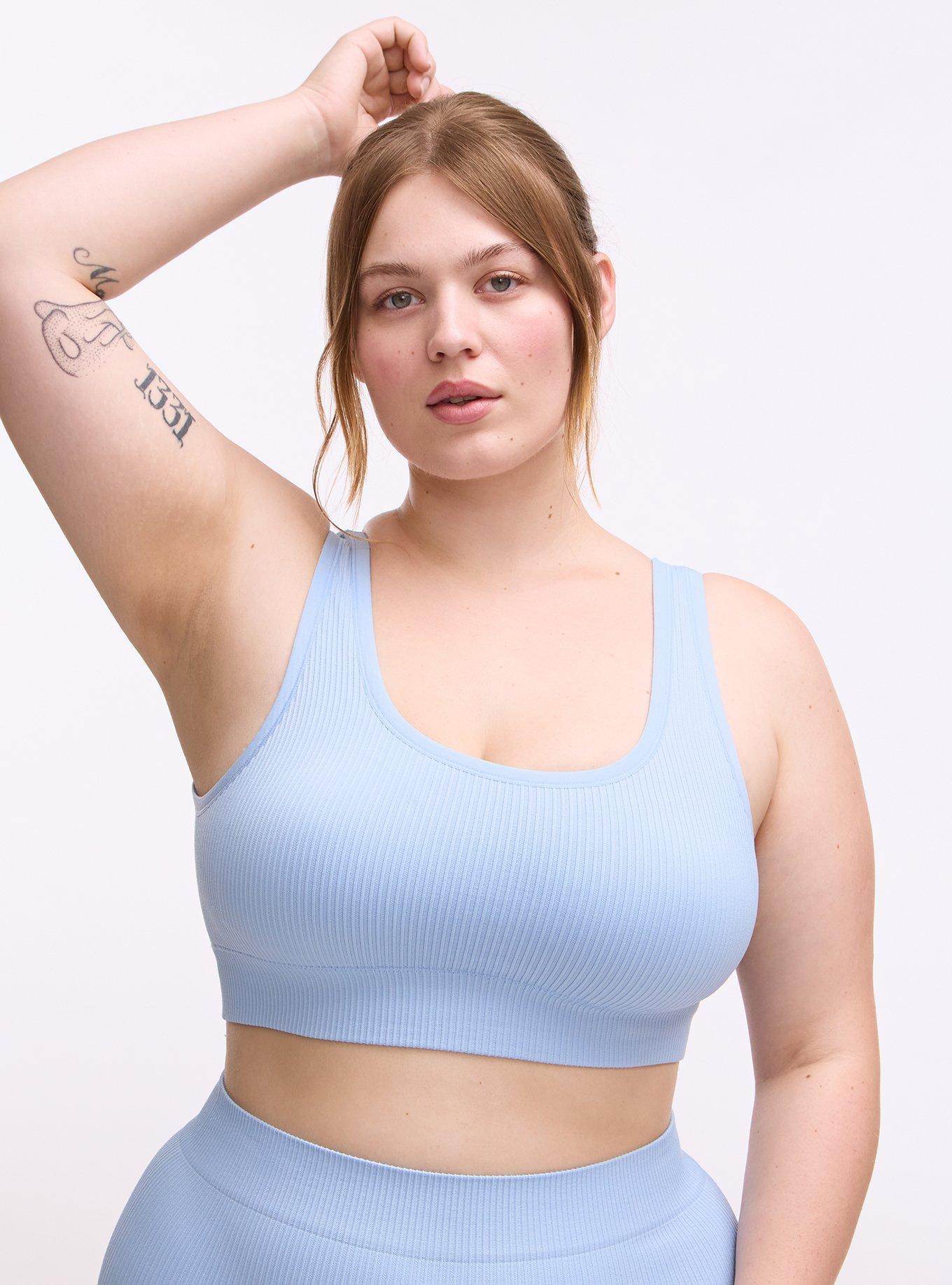 Plus Size Lightly Lined Seamless Rib Scoop Bralette, CHAMBRAY BLUE, hi-res