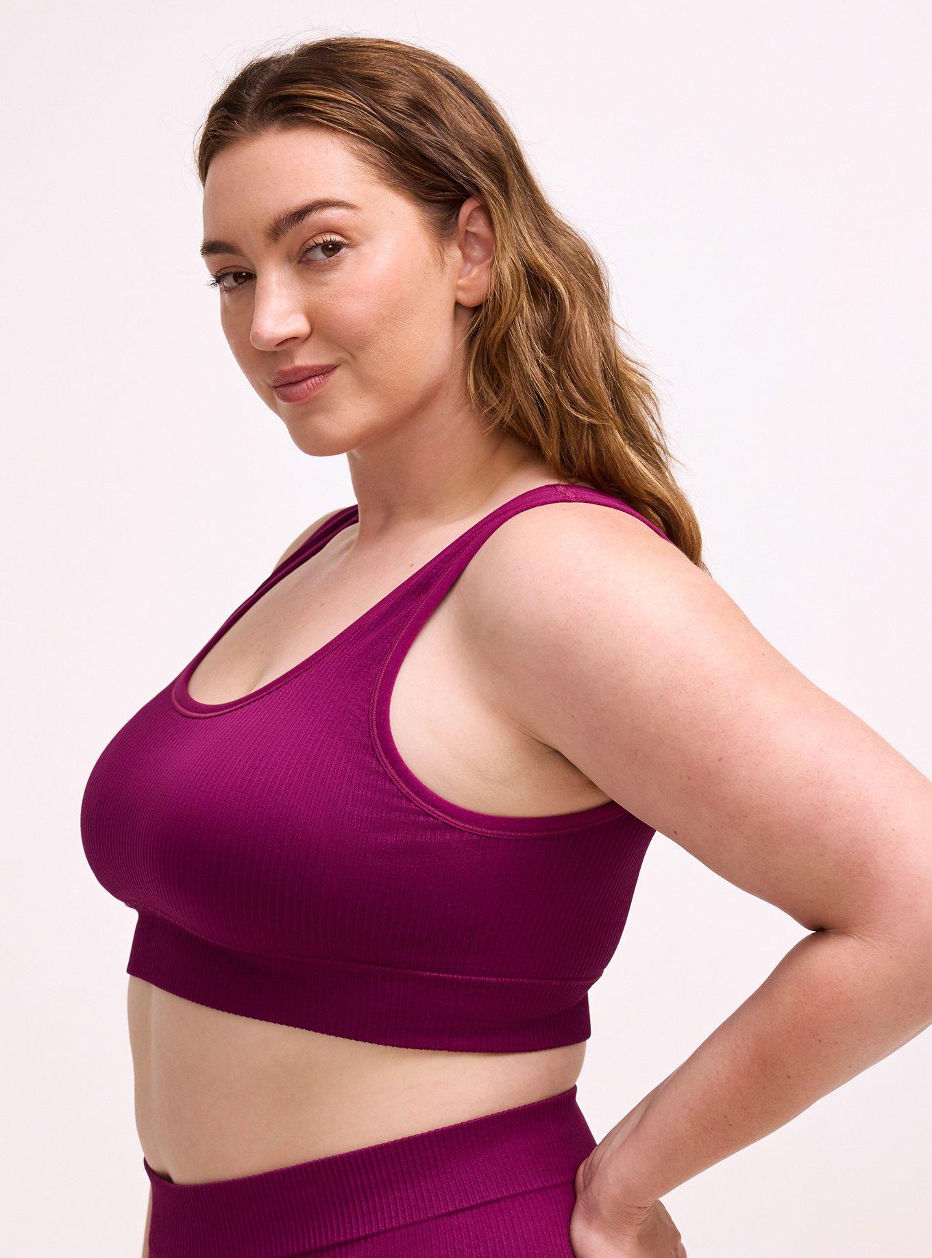 Lightly Lined Seamless Rib Scoop Bralette, PLUM CASPIA, alternate