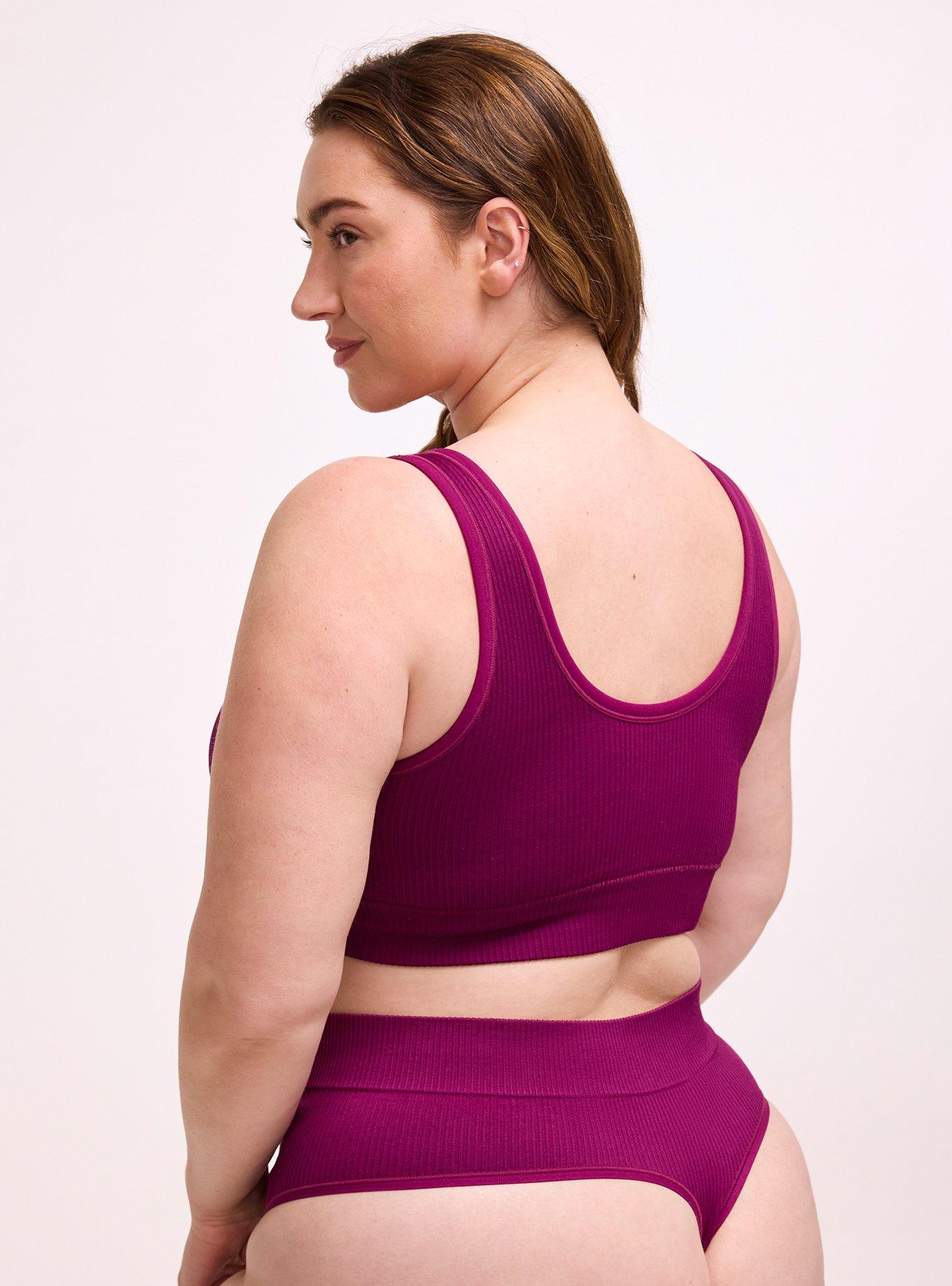 Lightly Lined Seamless Rib Scoop Bralette, PLUM CASPIA, alternate