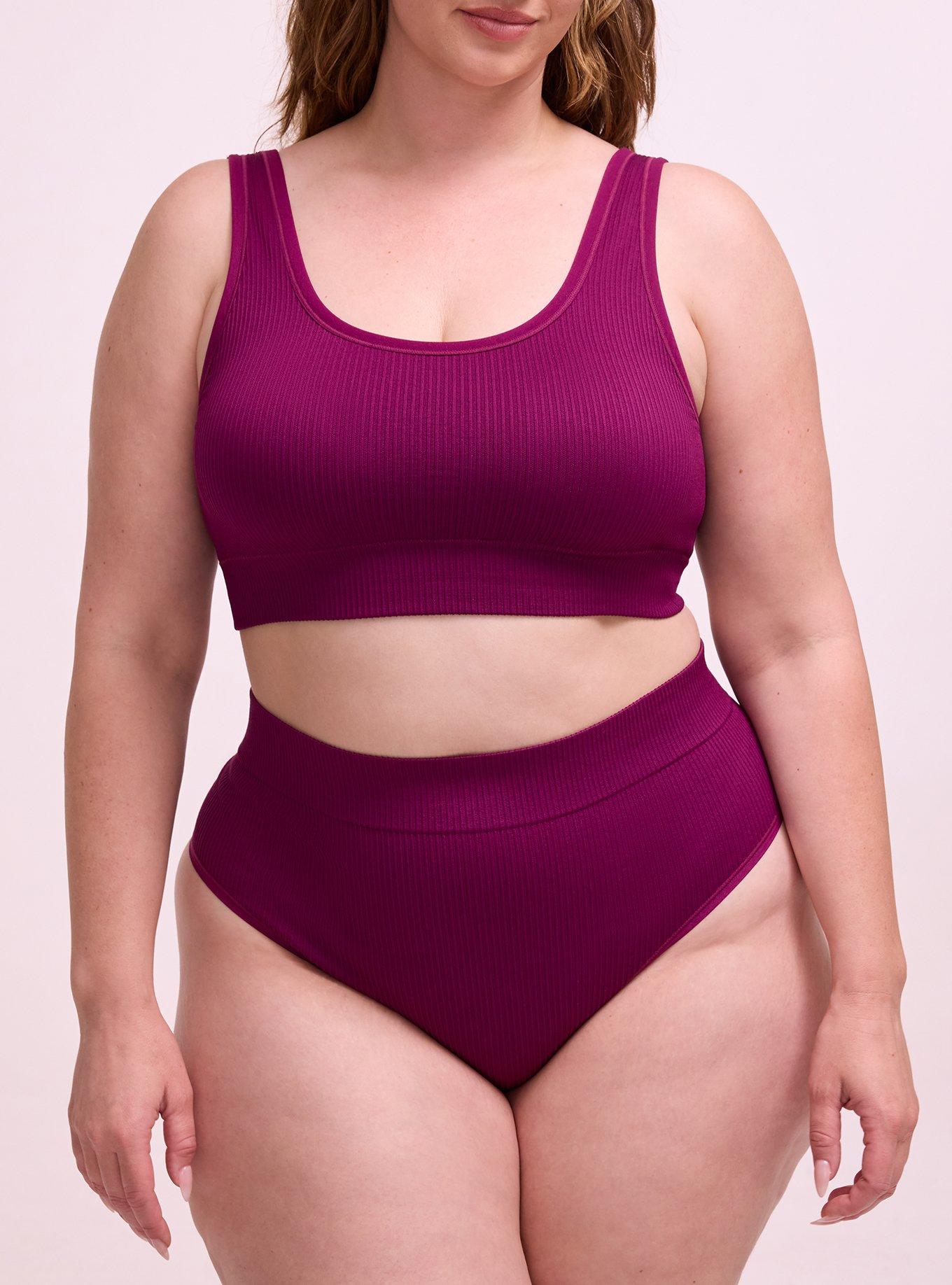 Lightly Lined Seamless Rib Scoop Bralette, PLUM CASPIA, alternate