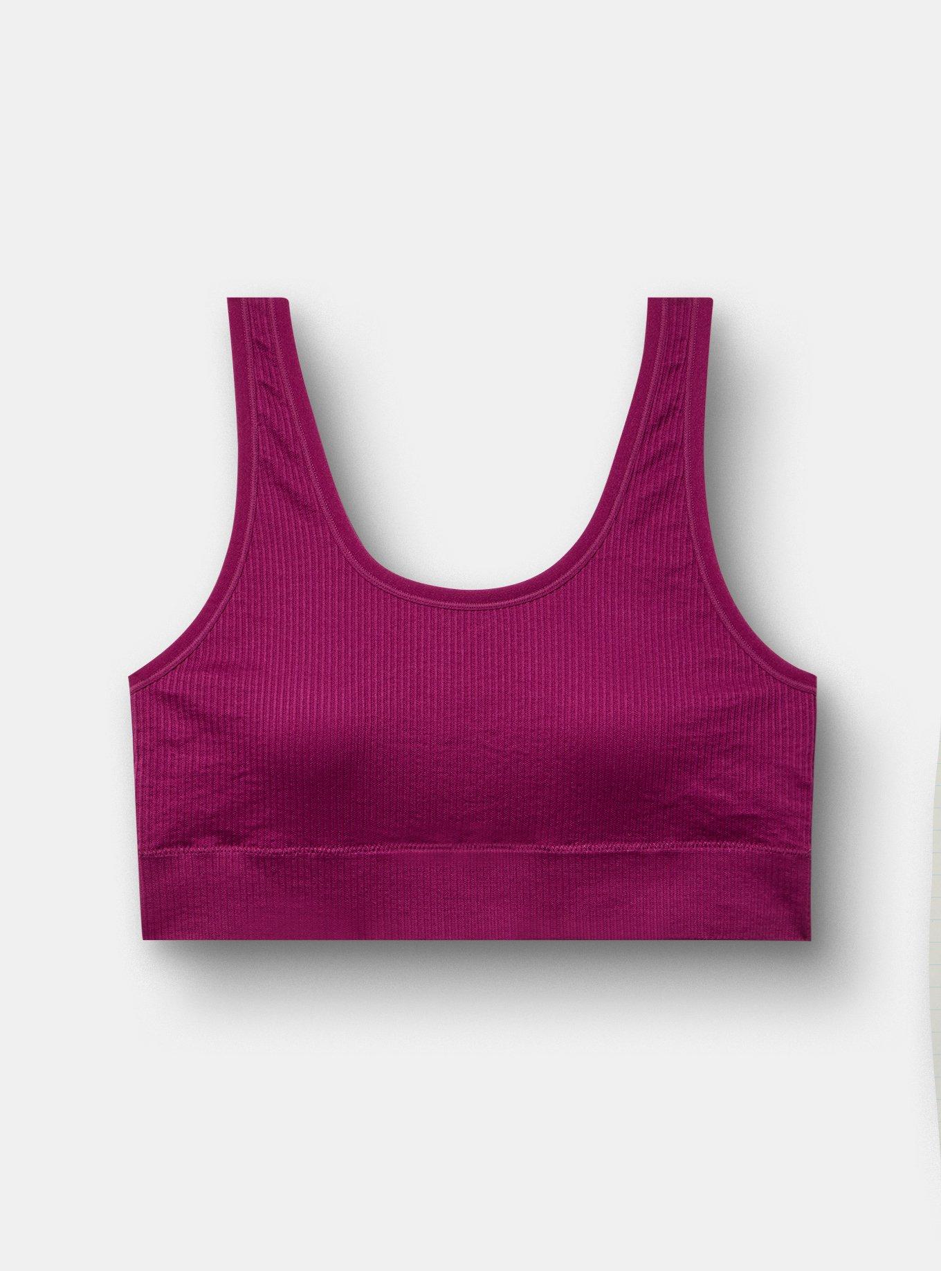 Lightly Lined Seamless Rib Scoop Bralette, PLUM CASPIA, flat
