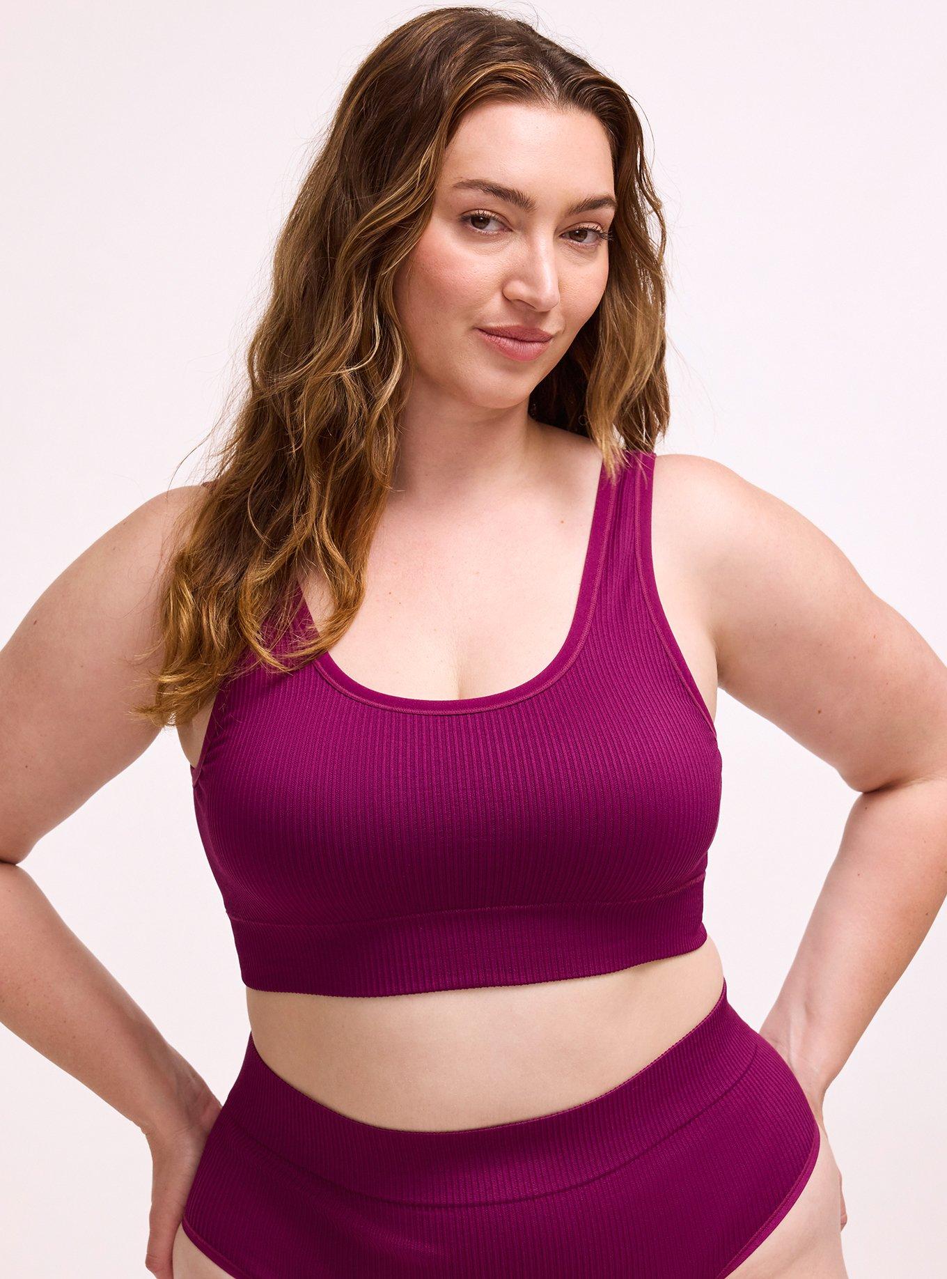 Lightly Lined Seamless Rib Scoop Bralette, PLUM CASPIA, hi-res