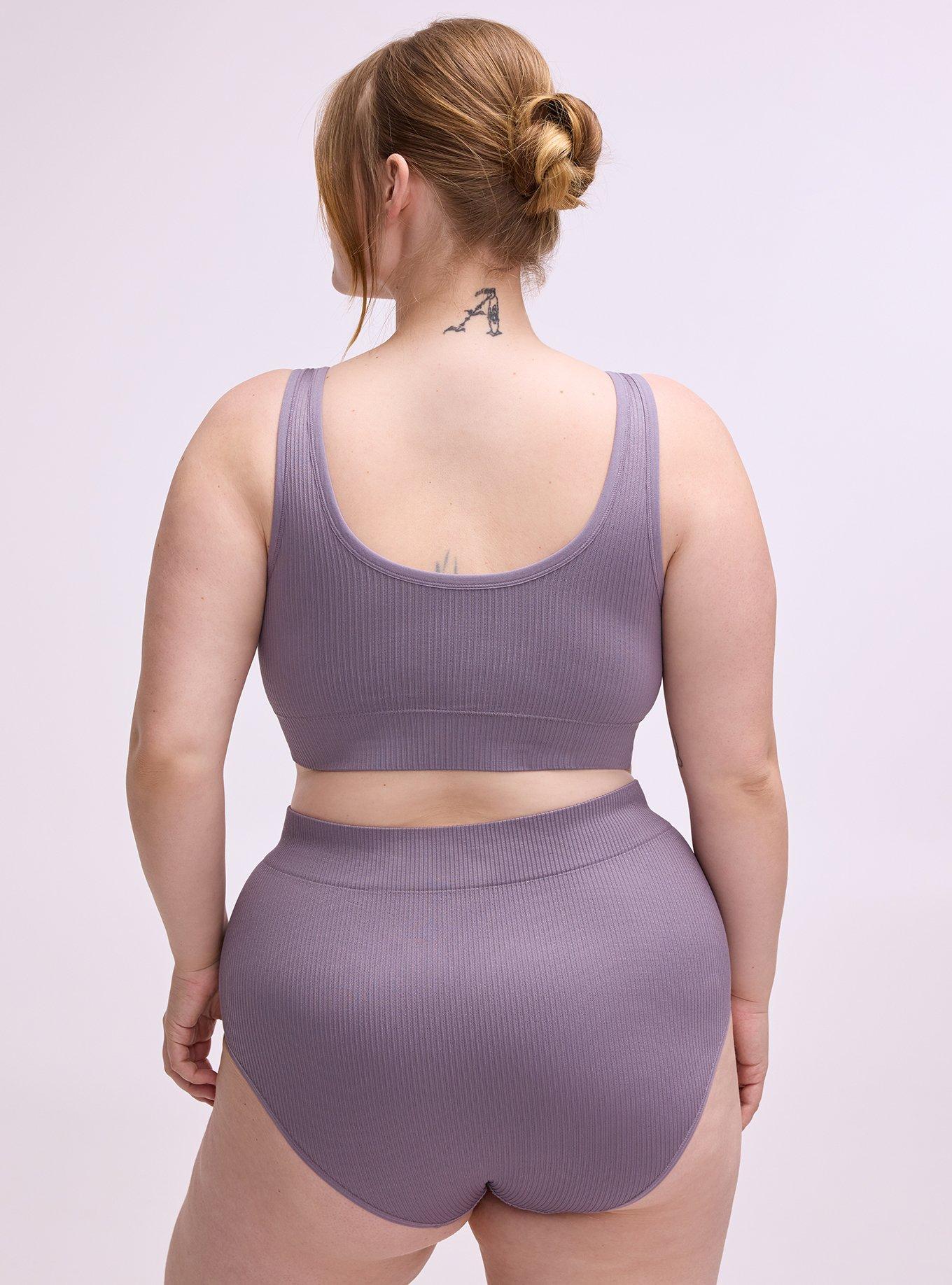 Plus Size Lightly Lined Seamless Rib Scoop Bralette, PURPLE SAGE, alternate
