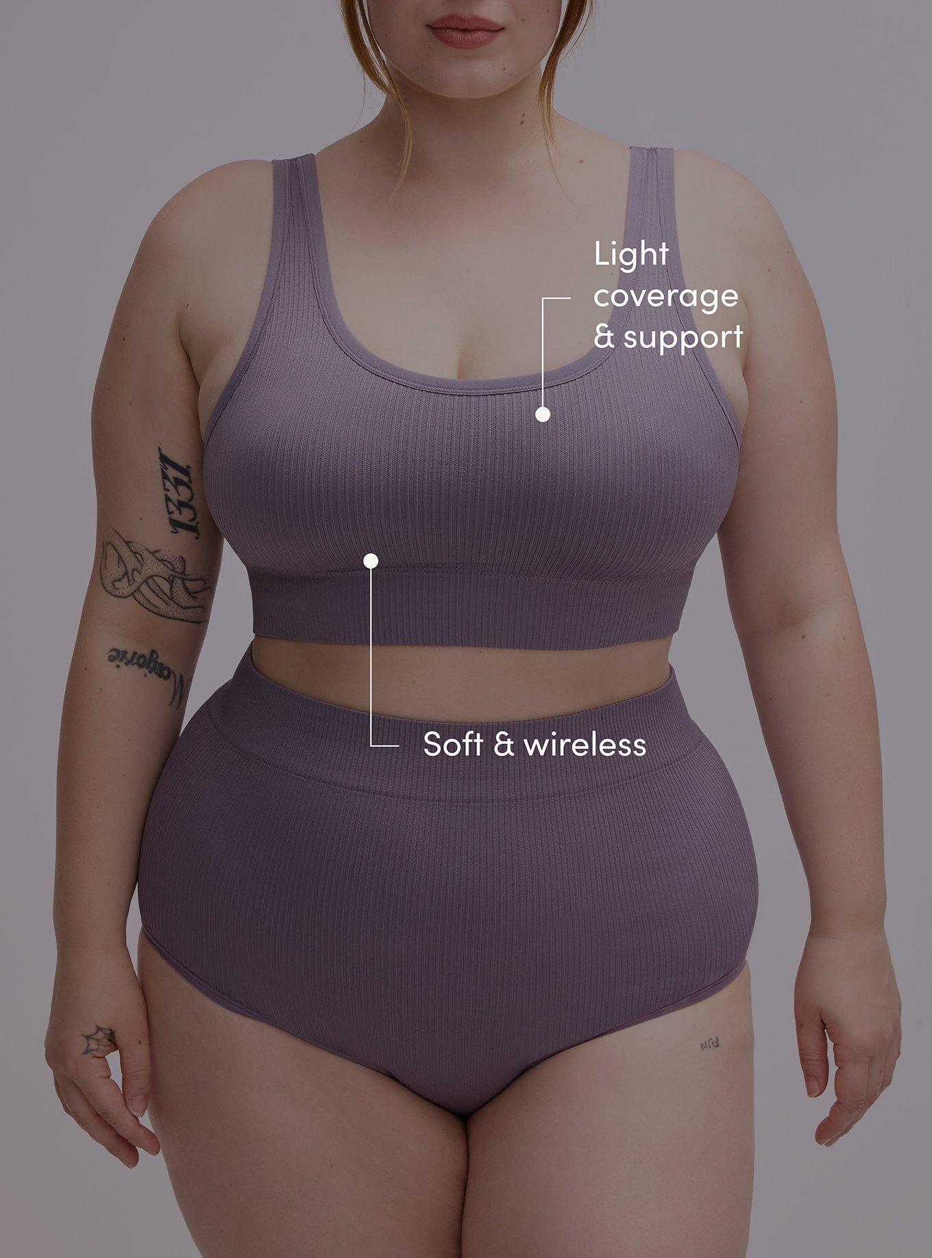 Plus Size Lightly Lined Seamless Rib Scoop Bralette, PURPLE SAGE, alternate