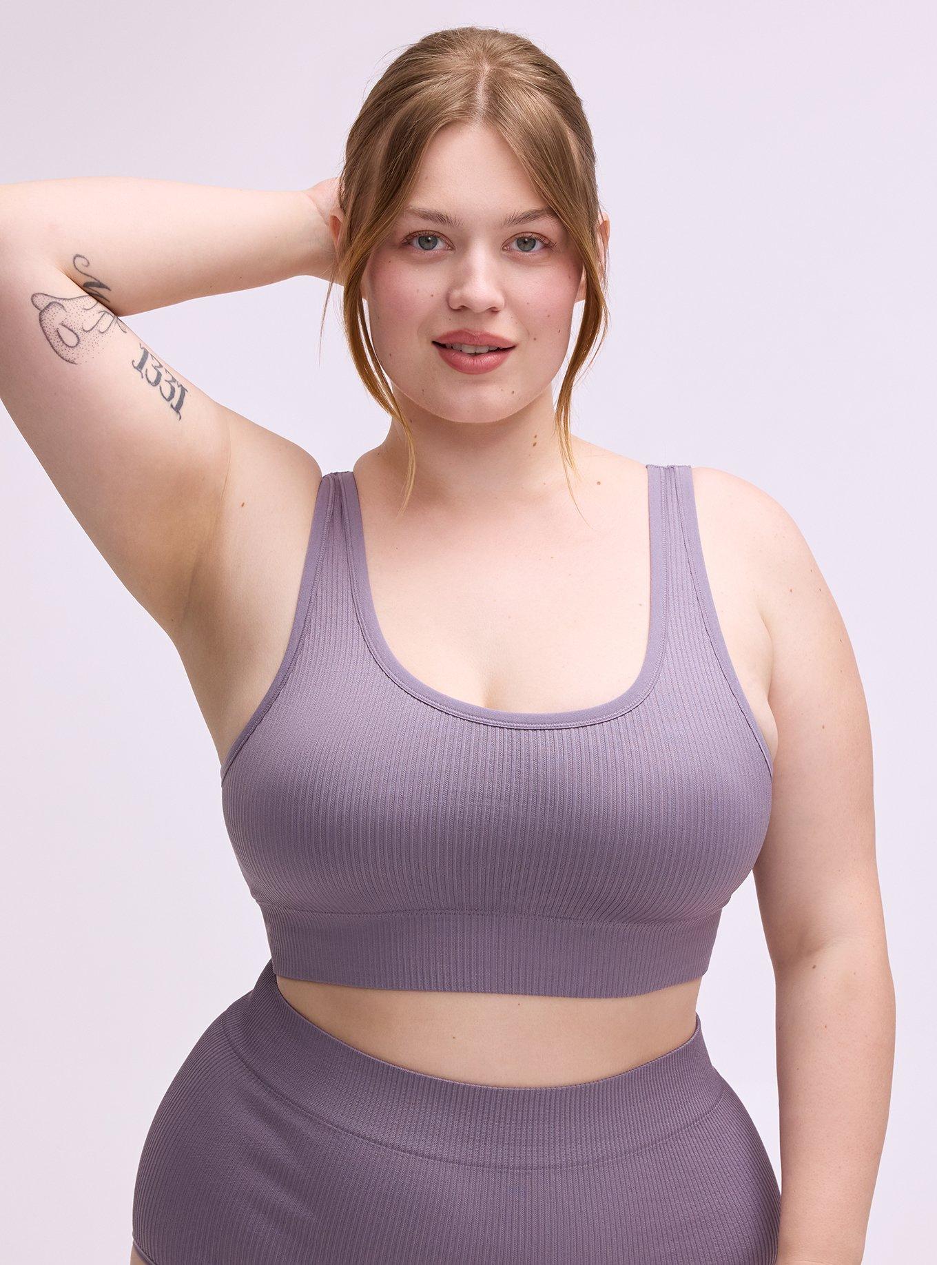 Plus Size Lightly Lined Seamless Rib Scoop Bralette, PURPLE SAGE, hi-res