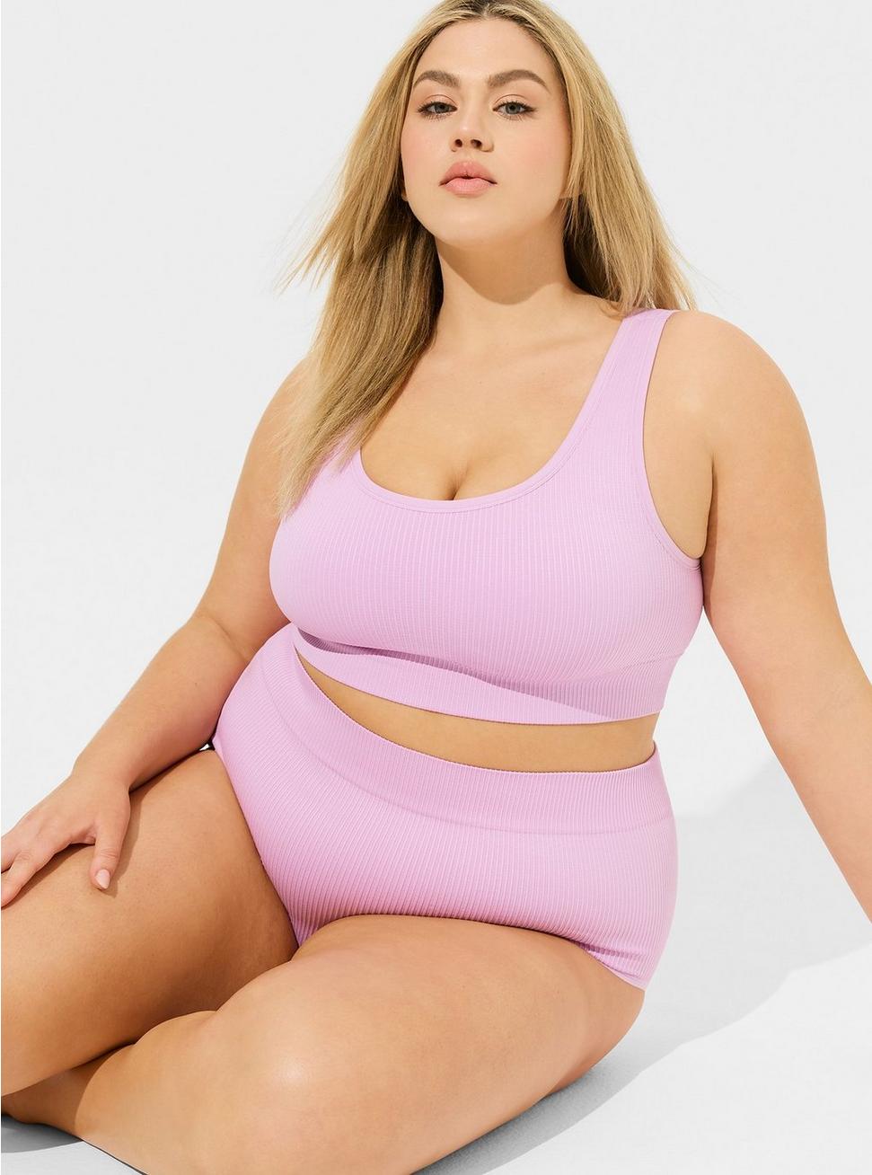 Plus Size Lightly Lined Seamless Rib Scoop Bralette, VIOLET TULLE, hi-res