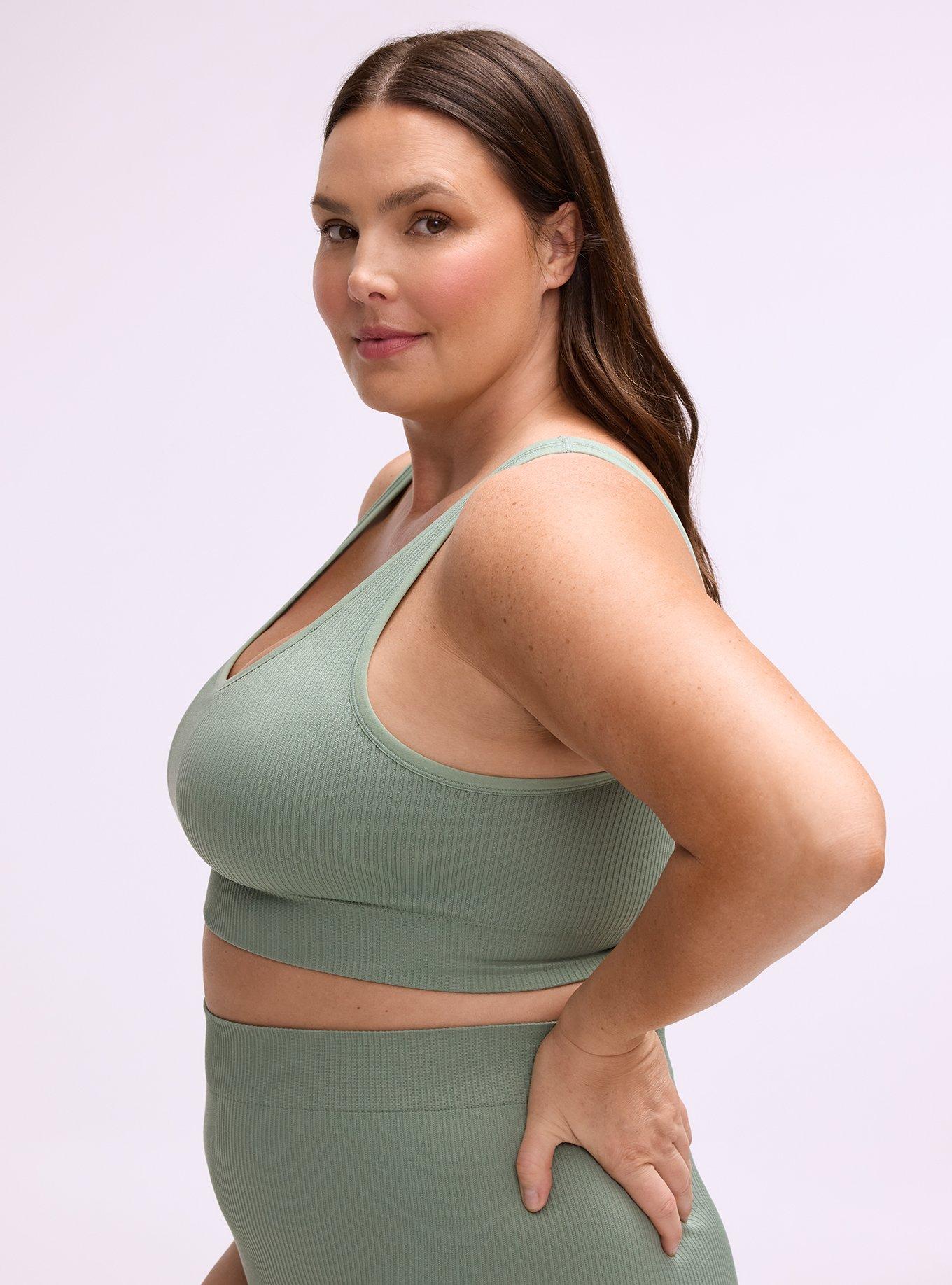 Plus Size Lightly Lined Seamless Rib Scoop Bralette, HEDGE GREEN, alternate