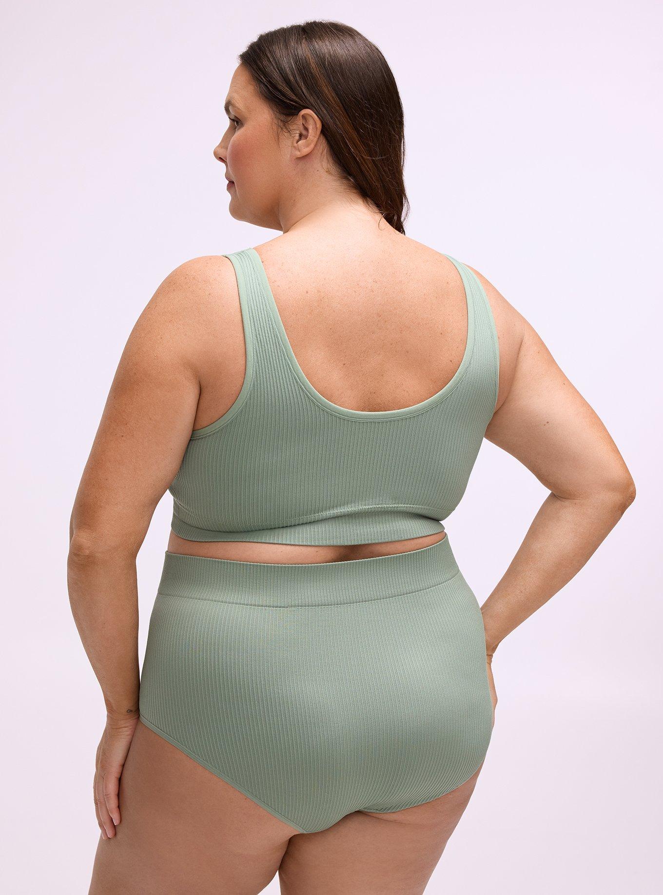 Plus Size Lightly Lined Seamless Rib Scoop Bralette, HEDGE GREEN, alternate