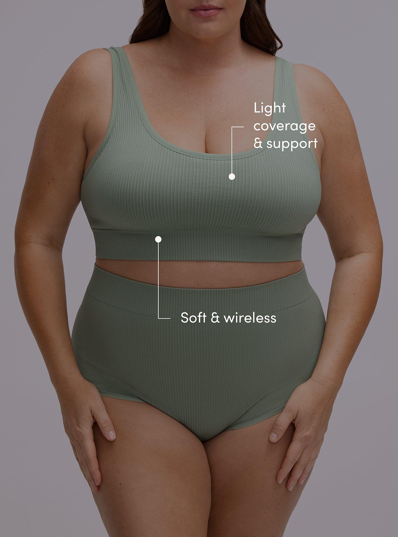 Plus Size Lightly Lined Seamless Rib Scoop Bralette, HEDGE GREEN, alternate