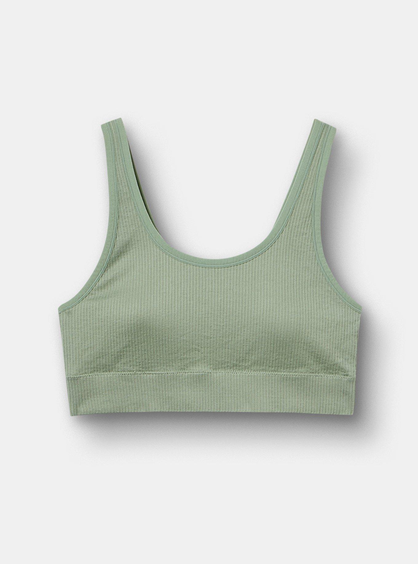 Plus Size Lightly Lined Seamless Rib Scoop Bralette, HEDGE GREEN, hi-res