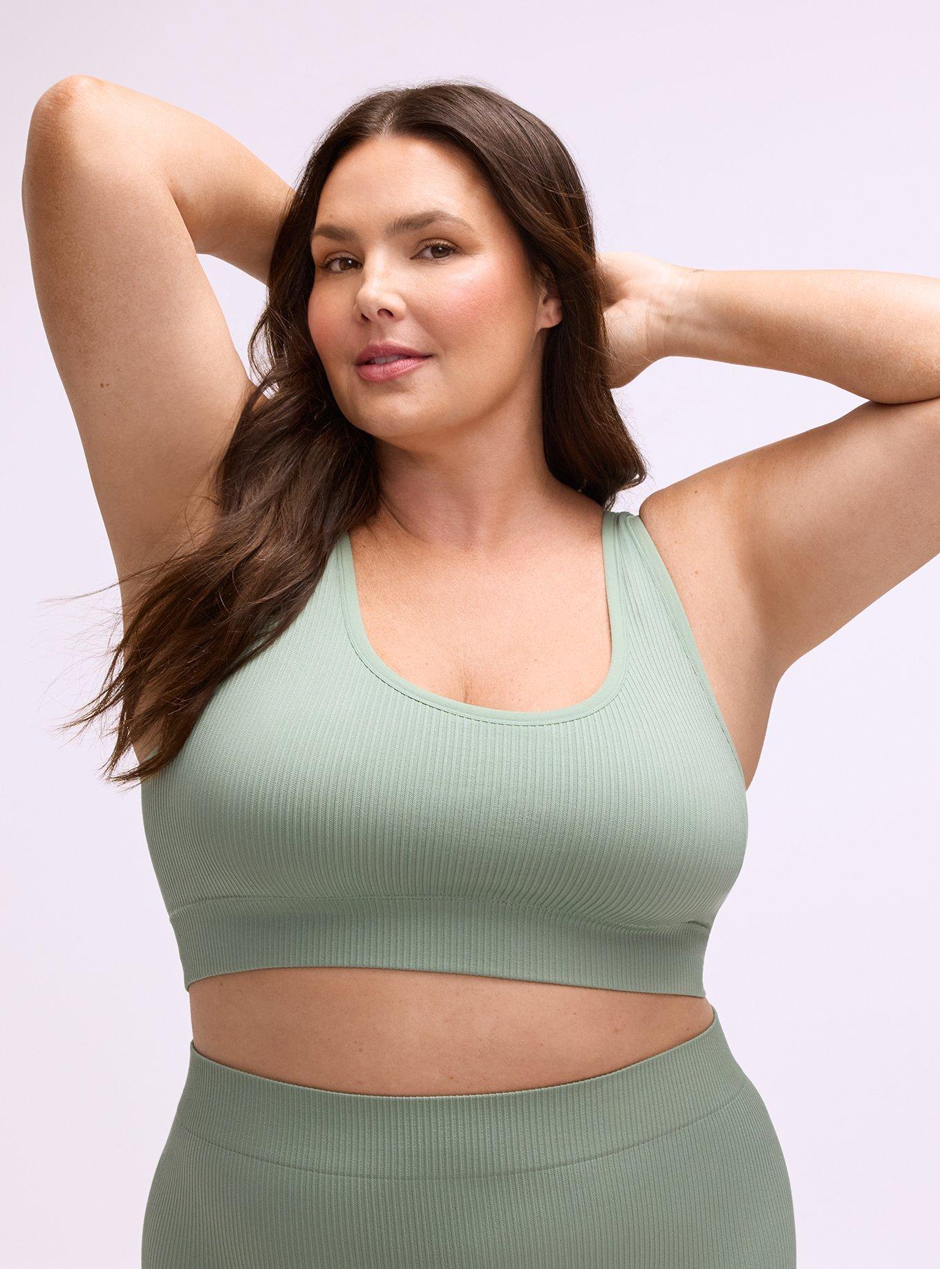 Lightly Lined Seamless Rib Scoop Bralette, HEDGE GREEN, hi-res
