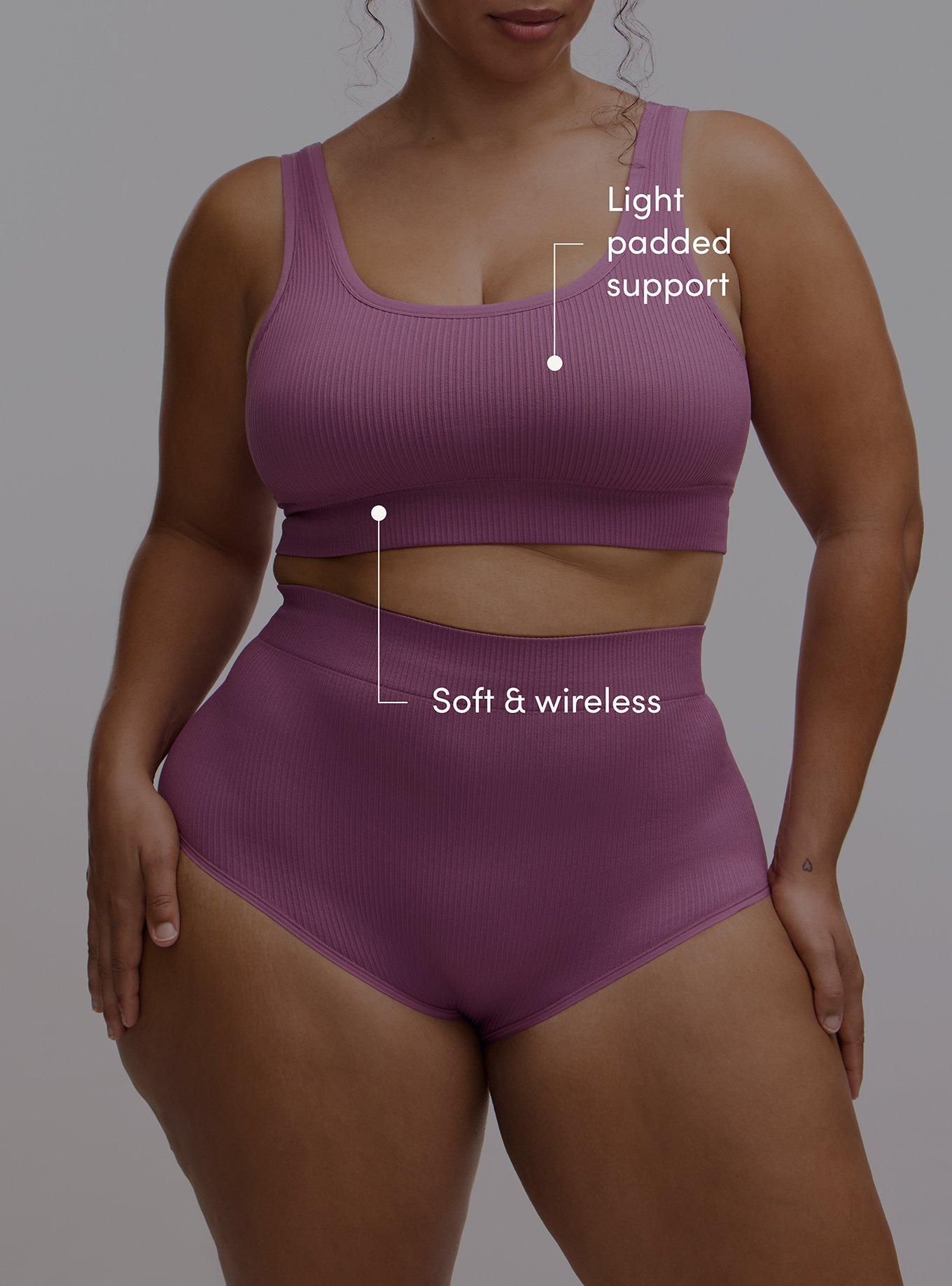 Lightly Lined Seamless Rib Scoop Bralette, ARGYLE PURPLE, alternate
