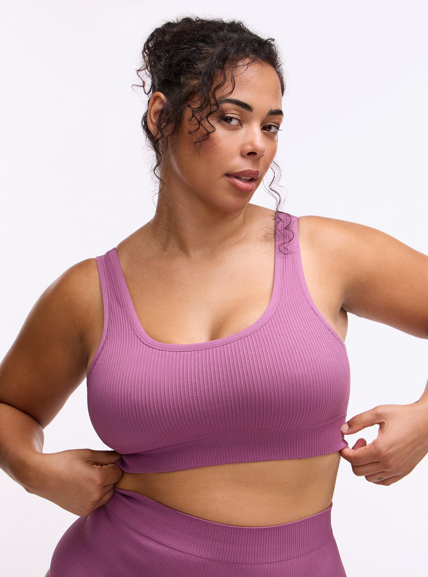 Lightly Lined Seamless Rib Scoop Bralette, ARGYLE PURPLE, hi-res