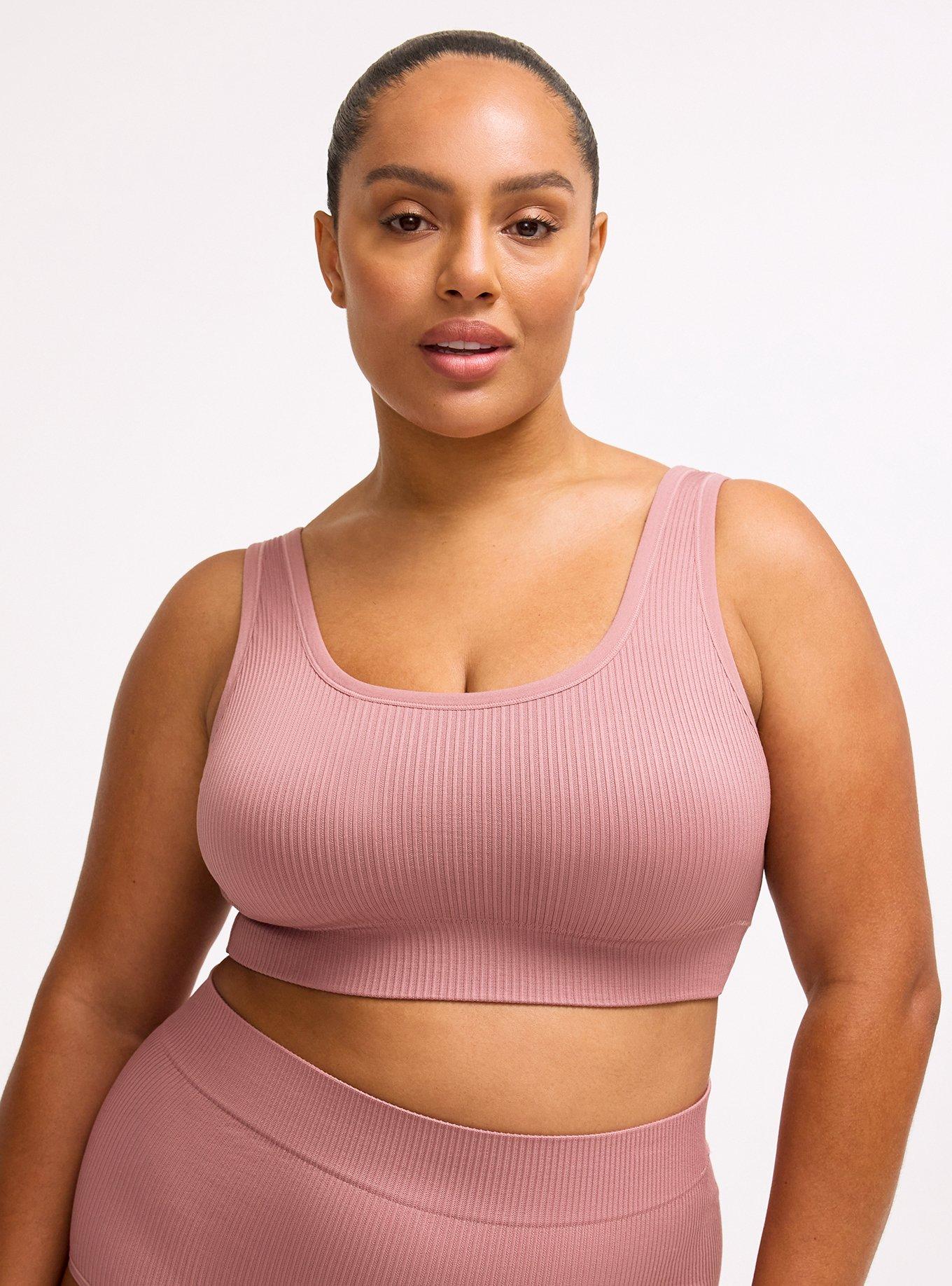 Lightly Lined Seamless Rib Scoop Bralette, NOSTALGIA ROSE, hi-res
