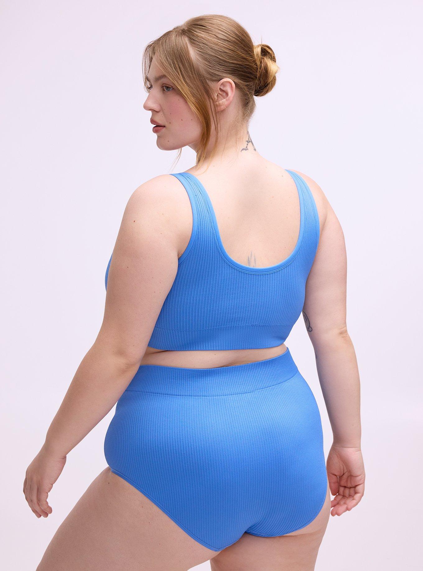 Plus Size Lightly Lined Seamless Rib Scoop Bralette, REGATTA, alternate