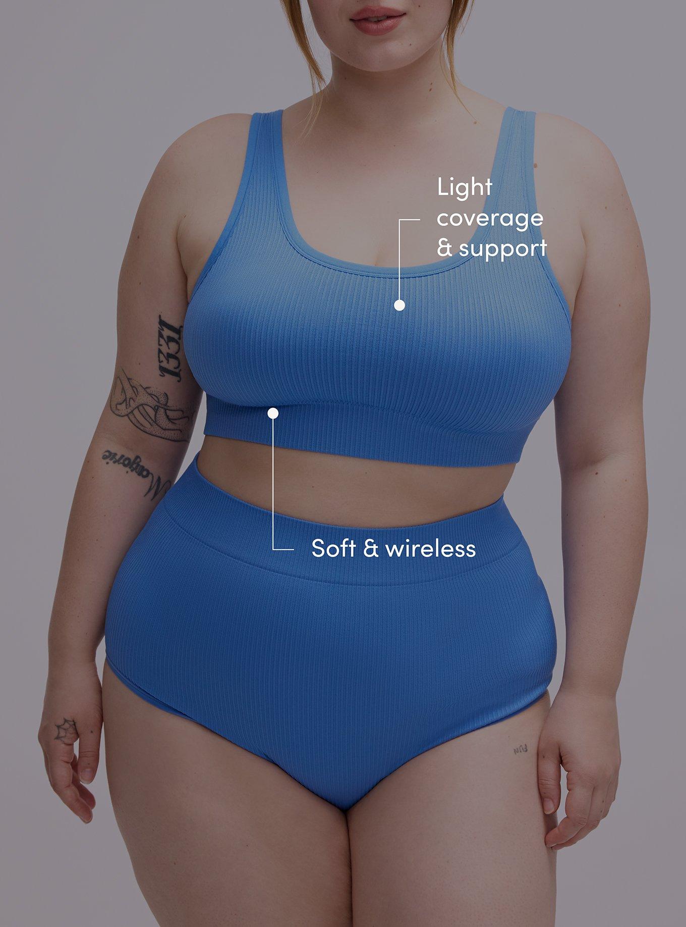 Plus Size Lightly Lined Seamless Rib Scoop Bralette, REGATTA, alternate