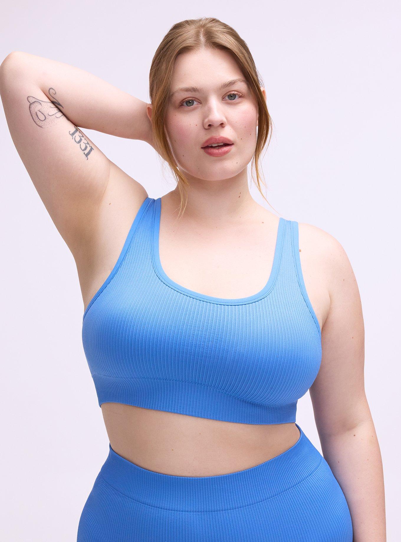 Plus Size Lightly Lined Seamless Rib Scoop Bralette, REGATTA, hi-res