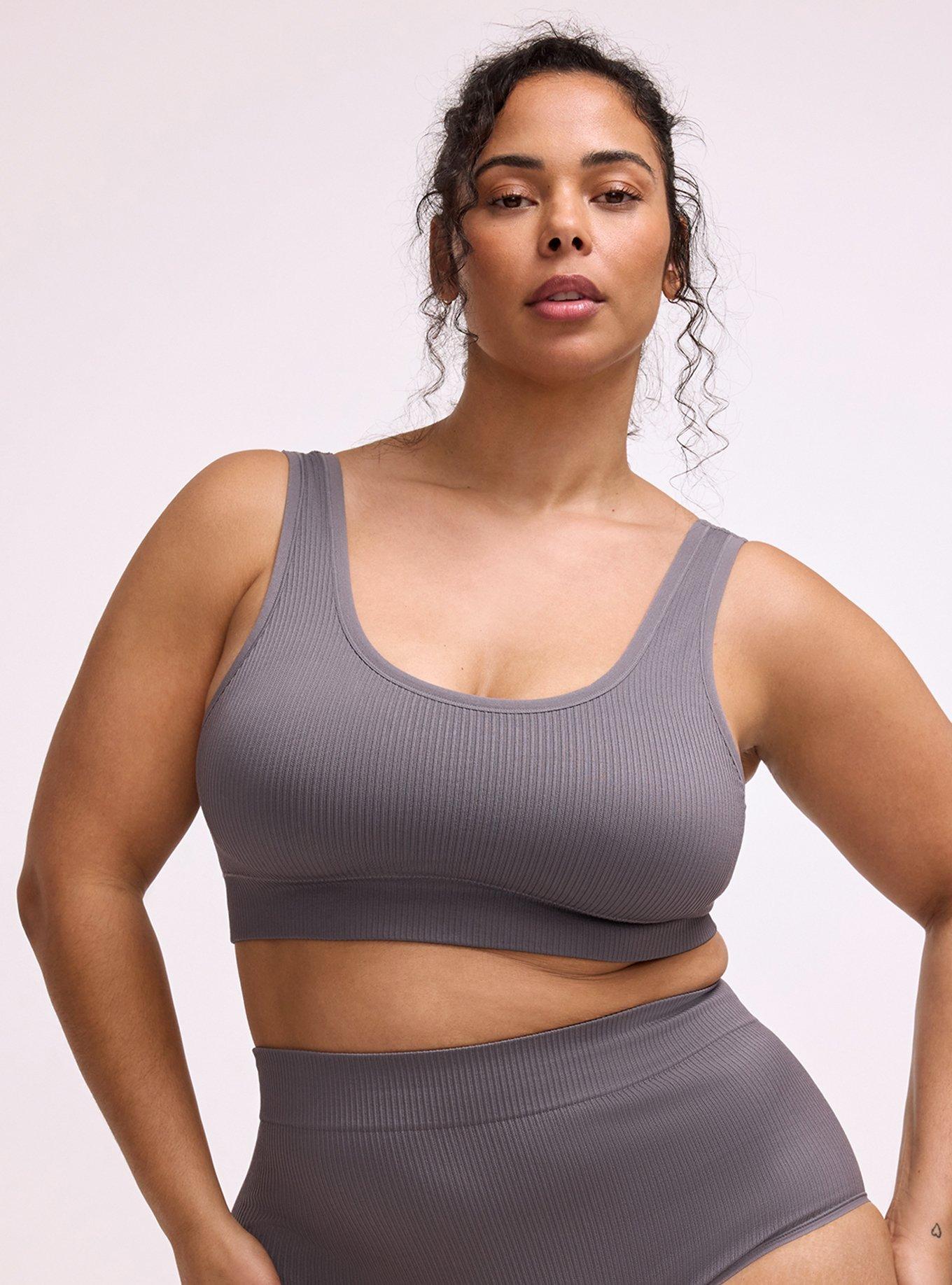 Lightly Lined Seamless Rib Scoop Bralette, QUIET SHADE, hi-res