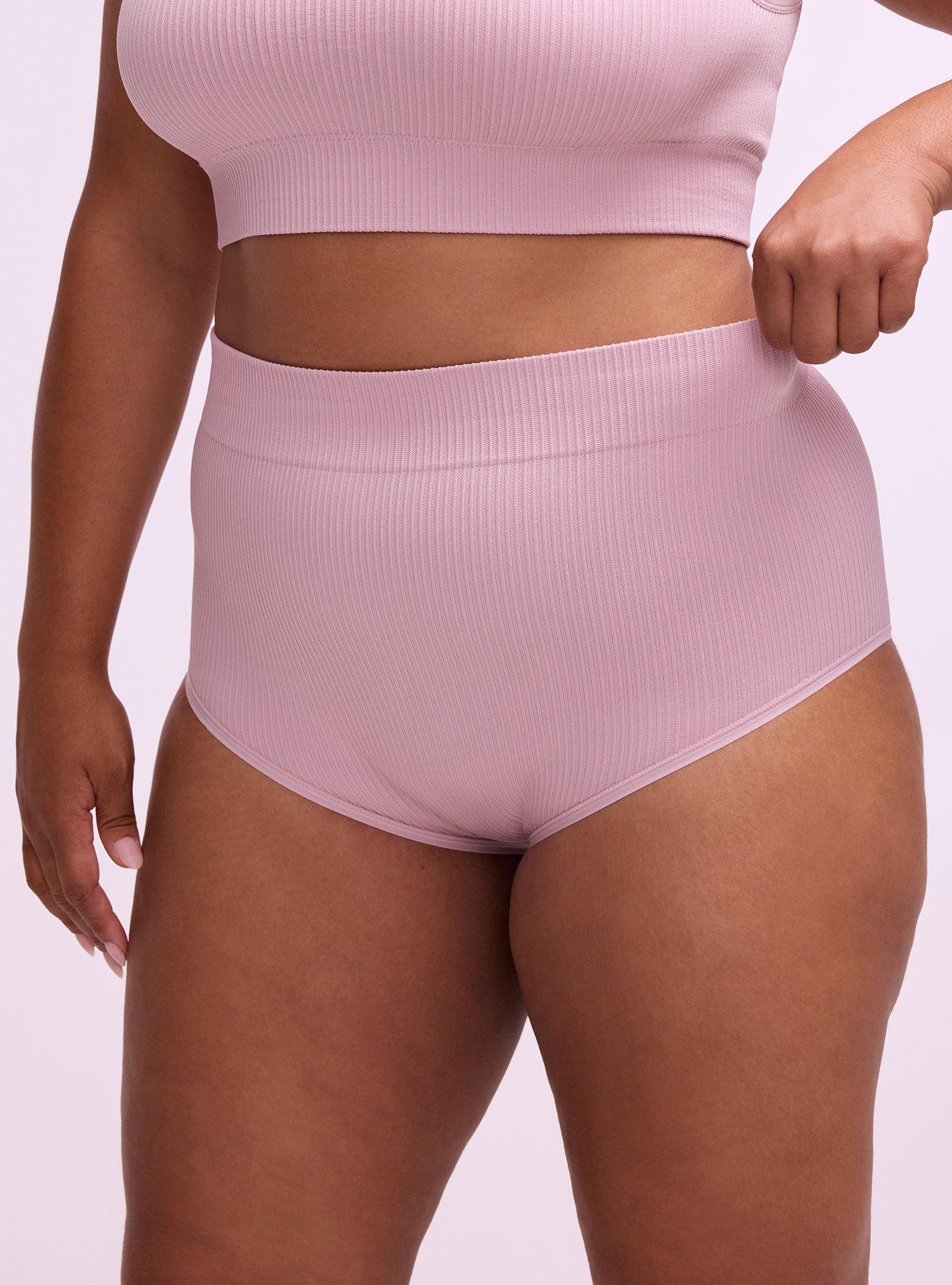 Plus Size Seamless Ribbed High-Rise Brief Panty, VIOLET ICE, alternate