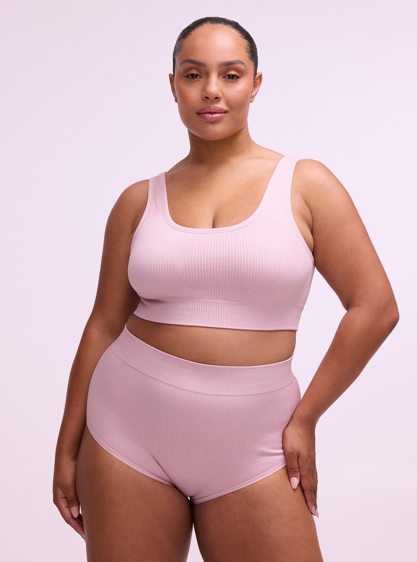 Plus Size Seamless Ribbed High-Rise Brief Panty, VIOLET ICE, hi-res