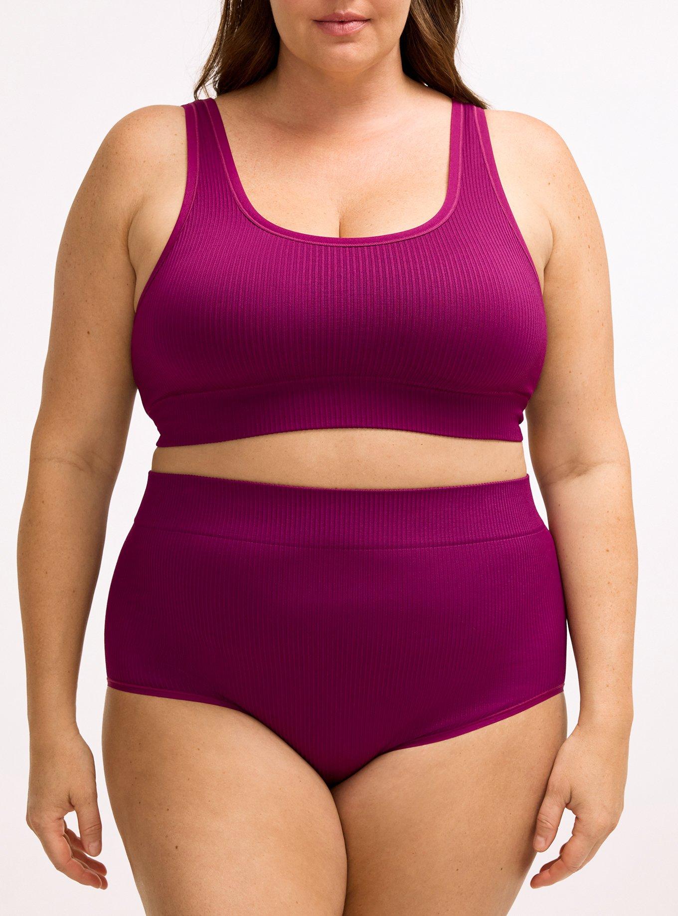 Seamless Rib High-Rise Brief Panty, PLUM CASPIA, alternate