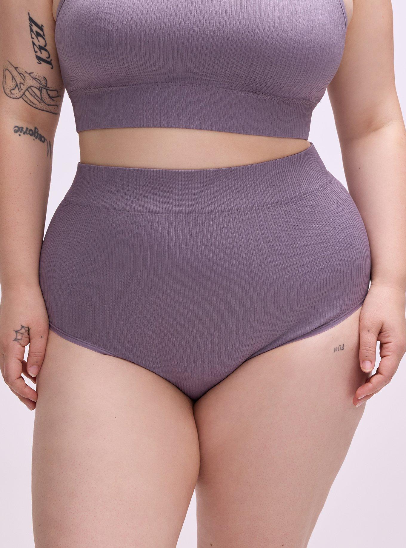 Plus Size Seamless Ribbed High-Rise Brief Panty, PURPLE SAGE, alternate