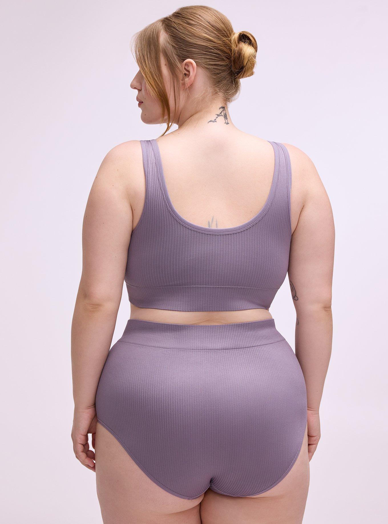 Plus Size Seamless Ribbed High-Rise Brief Panty, PURPLE SAGE, alternate