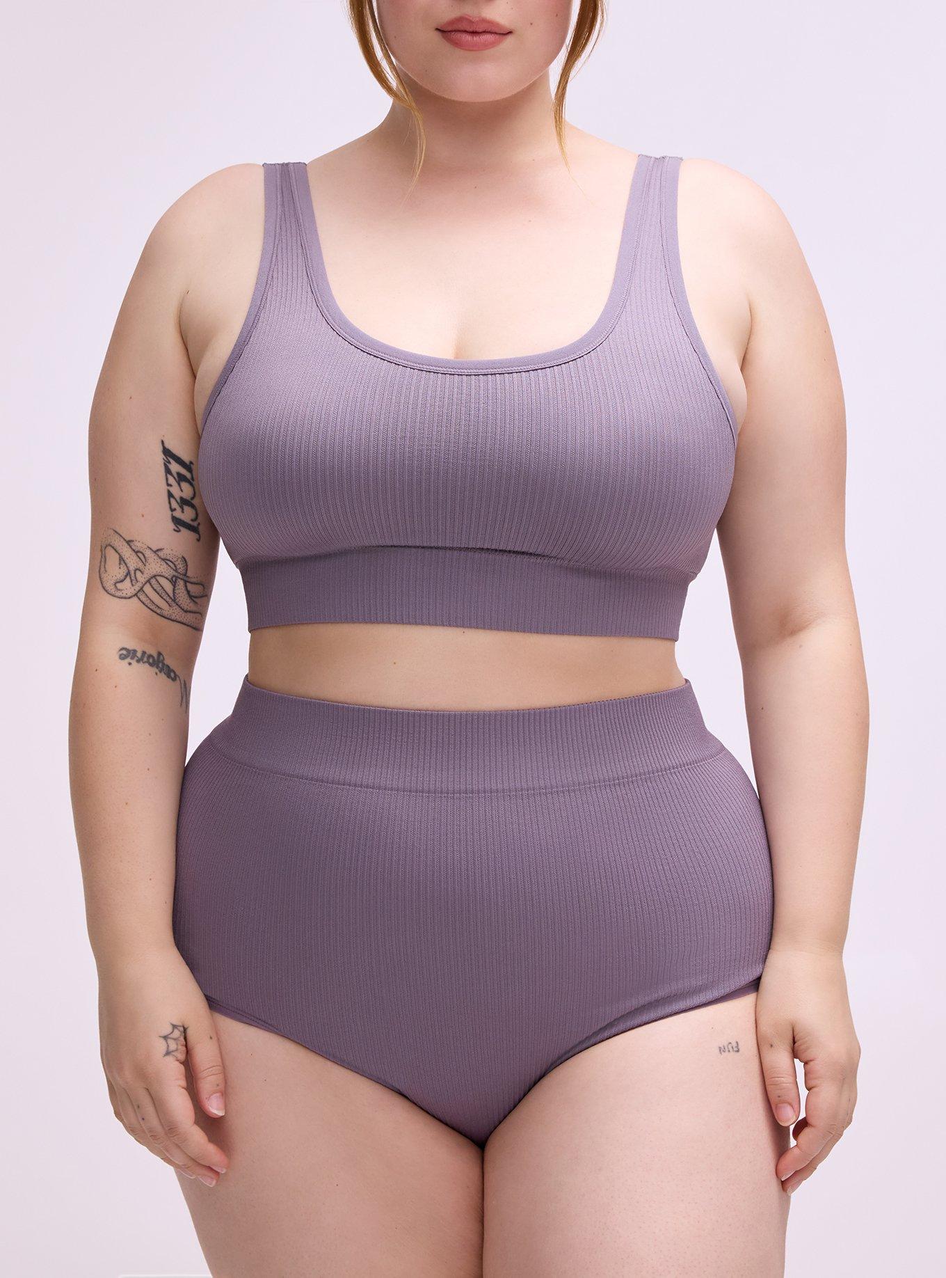 Plus Size Seamless Ribbed High-Rise Brief Panty, PURPLE SAGE, alternate