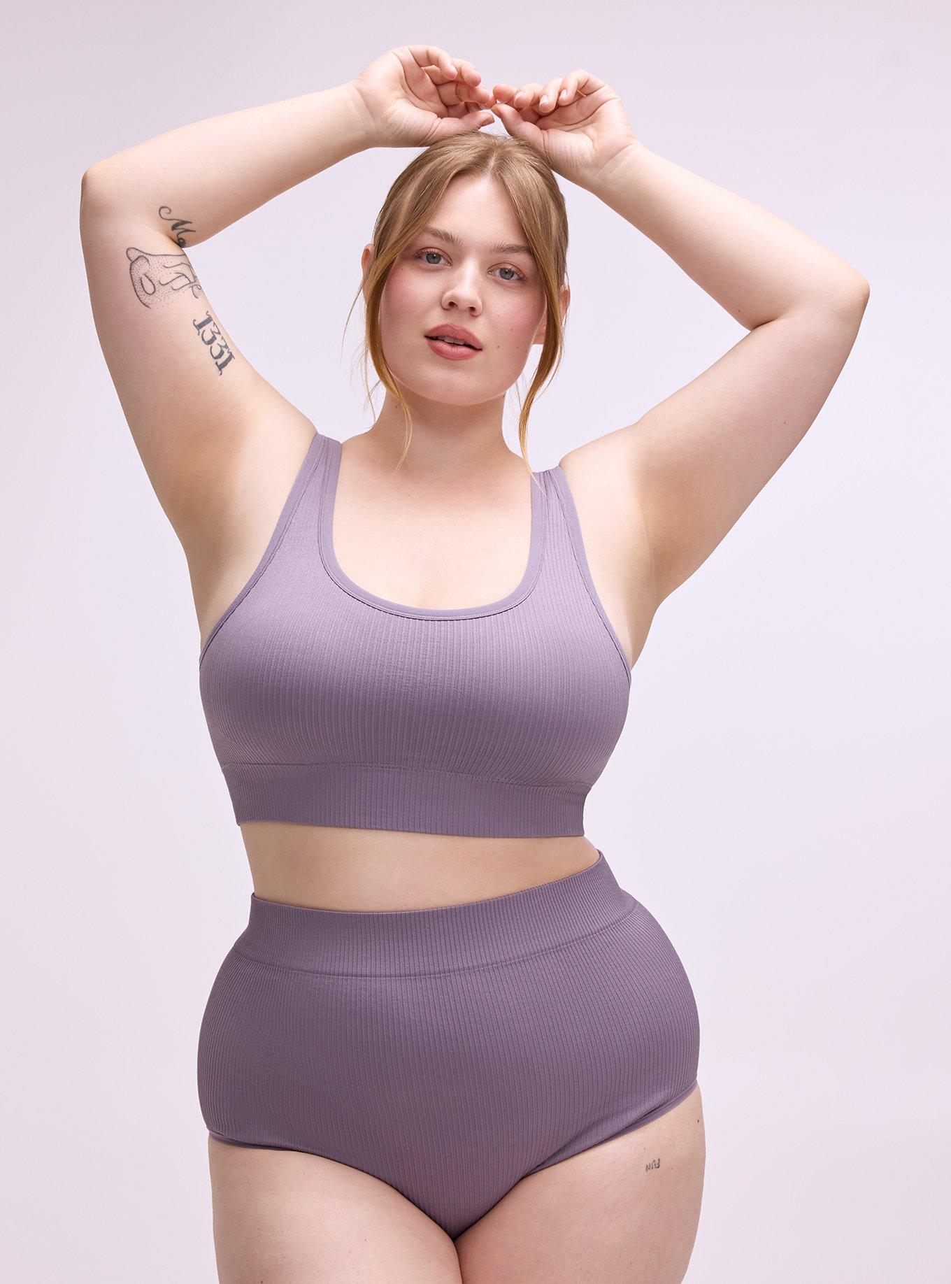 Plus Size Seamless Ribbed High-Rise Brief Panty, PURPLE SAGE, hi-res