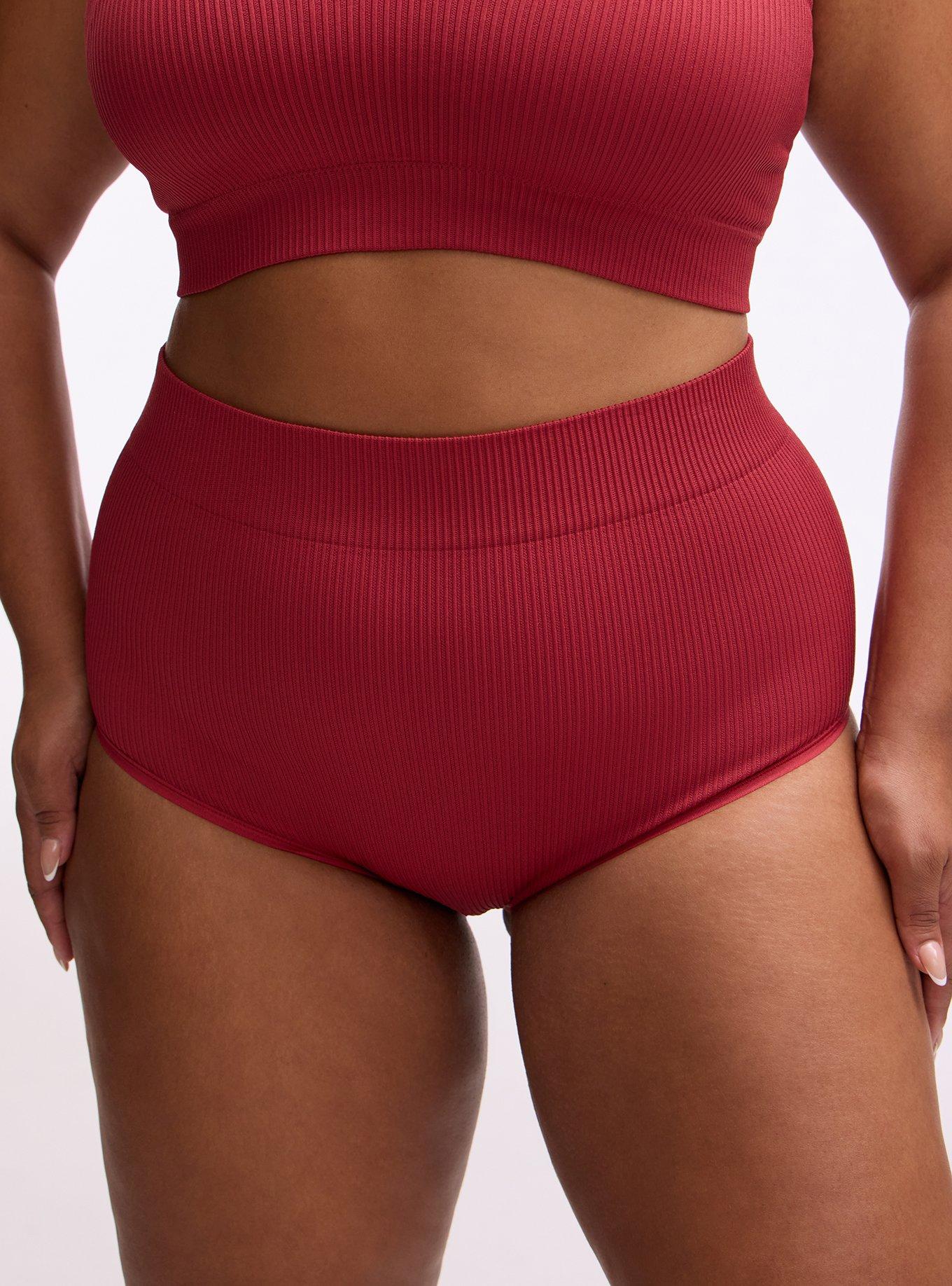 Plus Size Seamless Rib High-Rise Brief Panty, GARNET, alternate