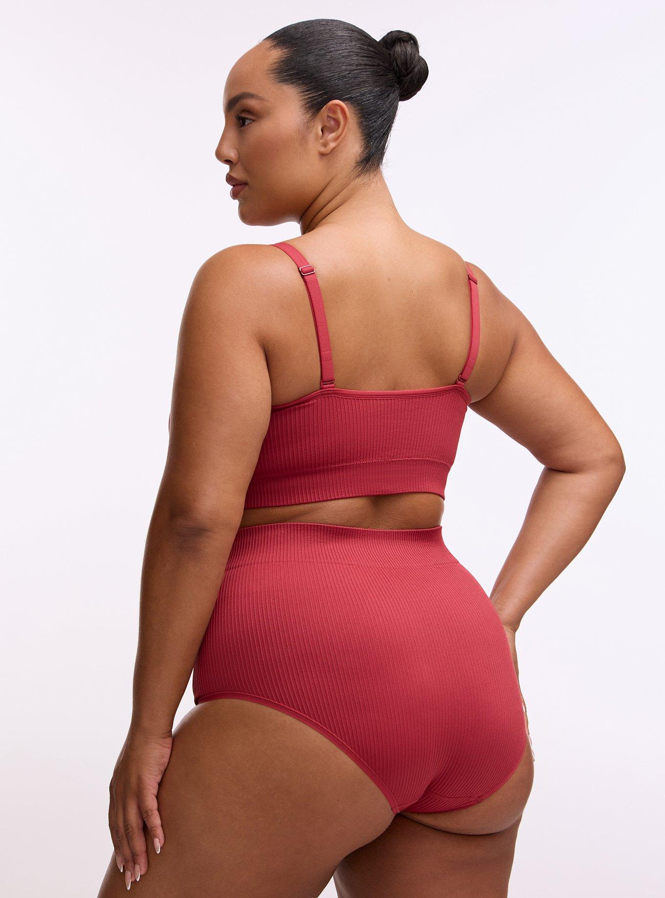 Plus Size Seamless Rib High-Rise Brief Panty, GARNET, alternate