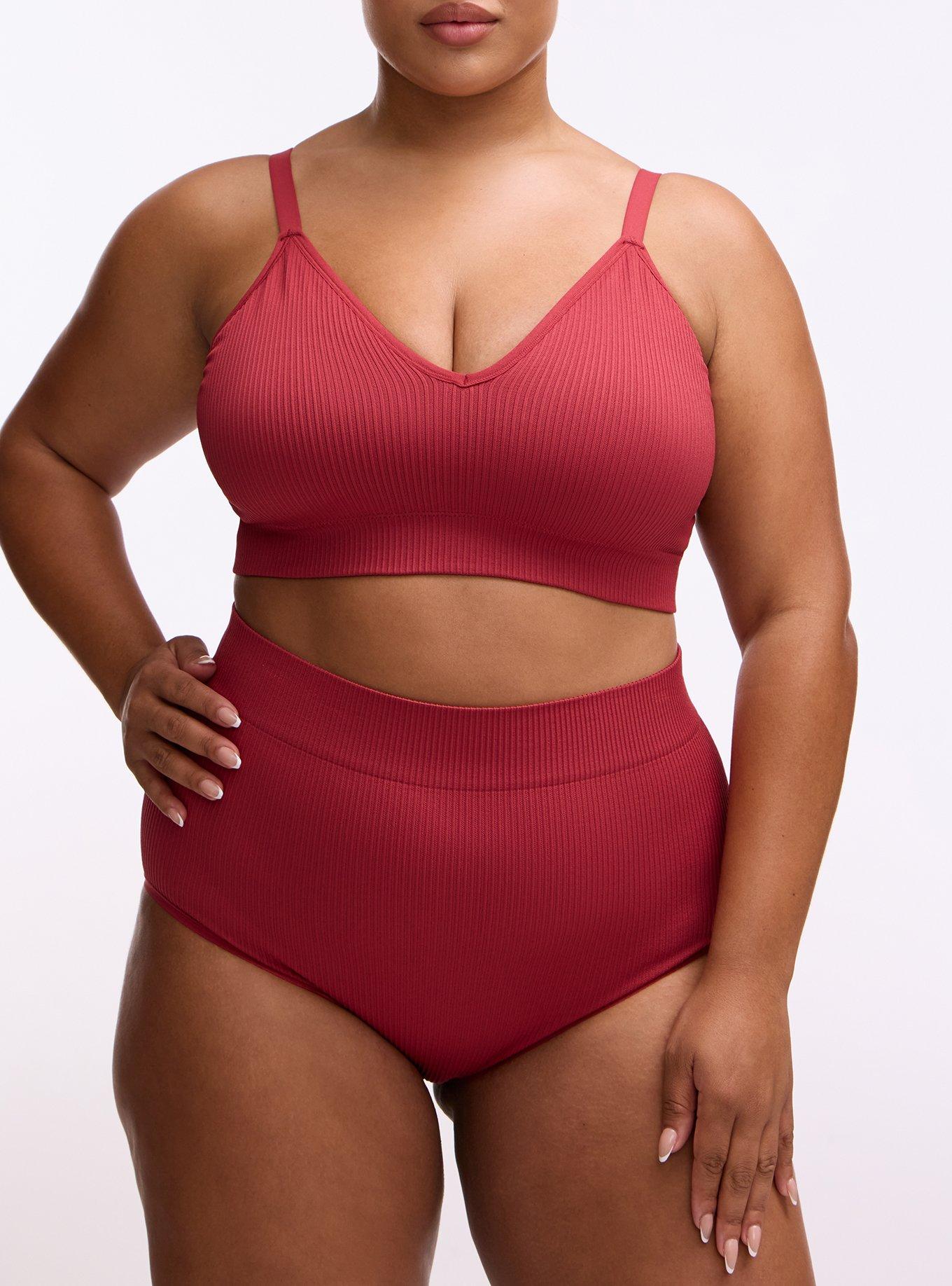 Plus Size Seamless Rib High-Rise Brief Panty, GARNET, alternate