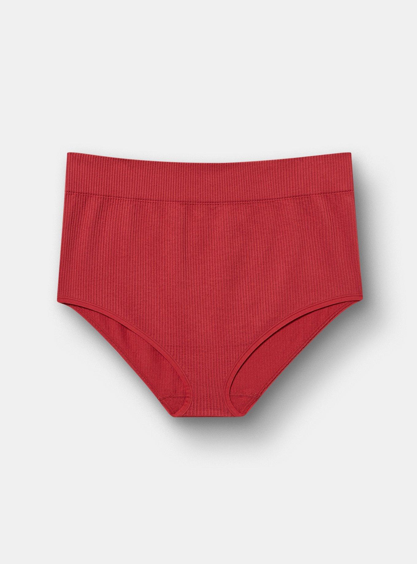 Plus Size Seamless Rib High-Rise Brief Panty, GARNET, hi-res