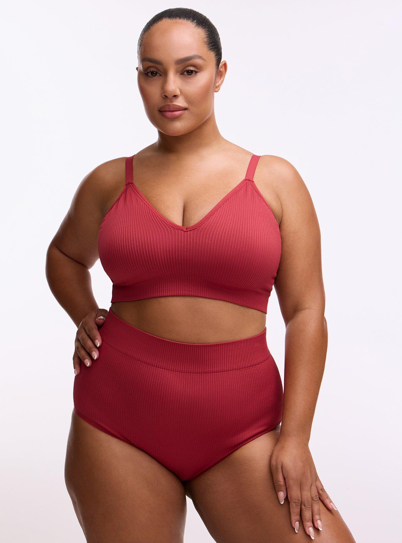 Plus Size Seamless Rib High-Rise Brief Panty, GARNET, hi-res