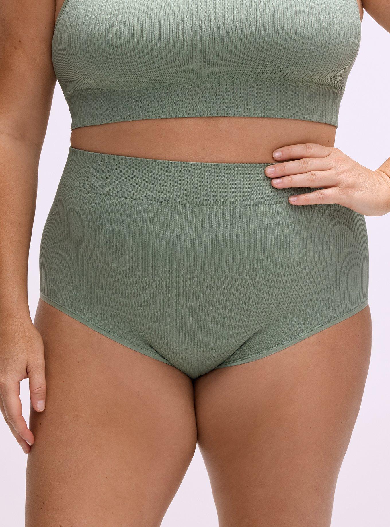 Plus Size Seamless Ribbed High-Rise Brief Panty, HEDGE GREEN, alternate
