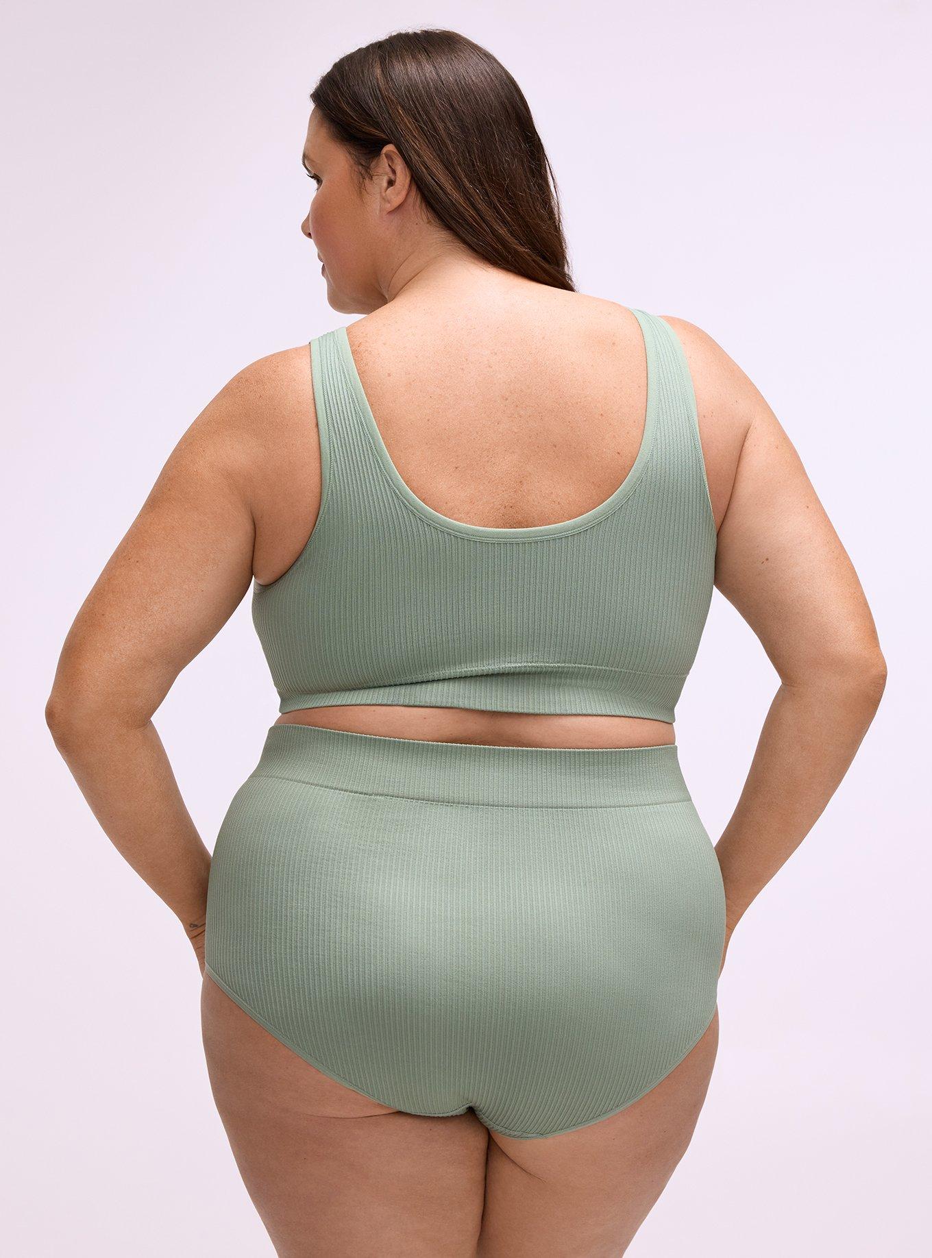 Plus Size Seamless Ribbed High-Rise Brief Panty, HEDGE GREEN, alternate