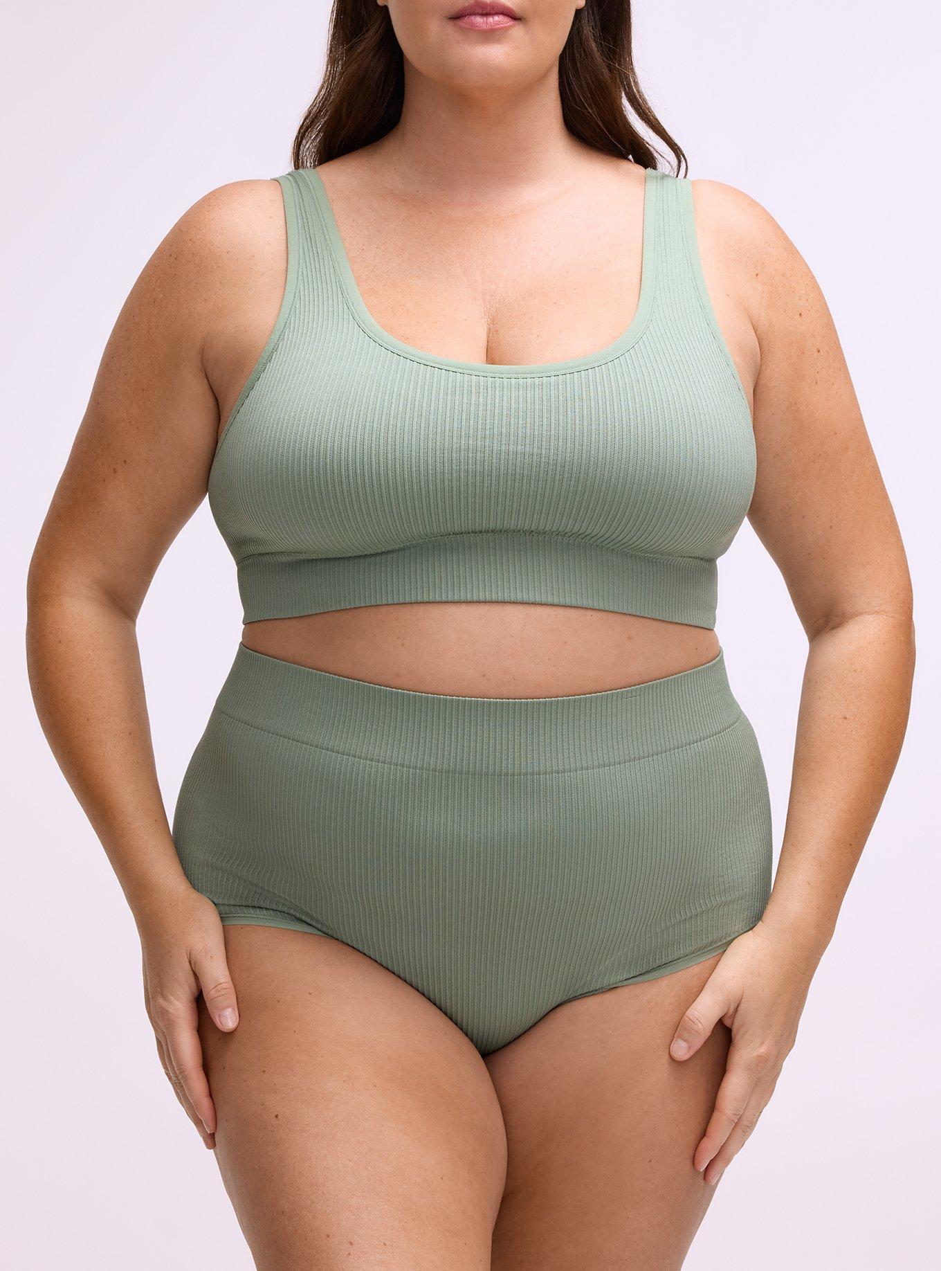 Plus Size Seamless Ribbed High-Rise Brief Panty, HEDGE GREEN, alternate