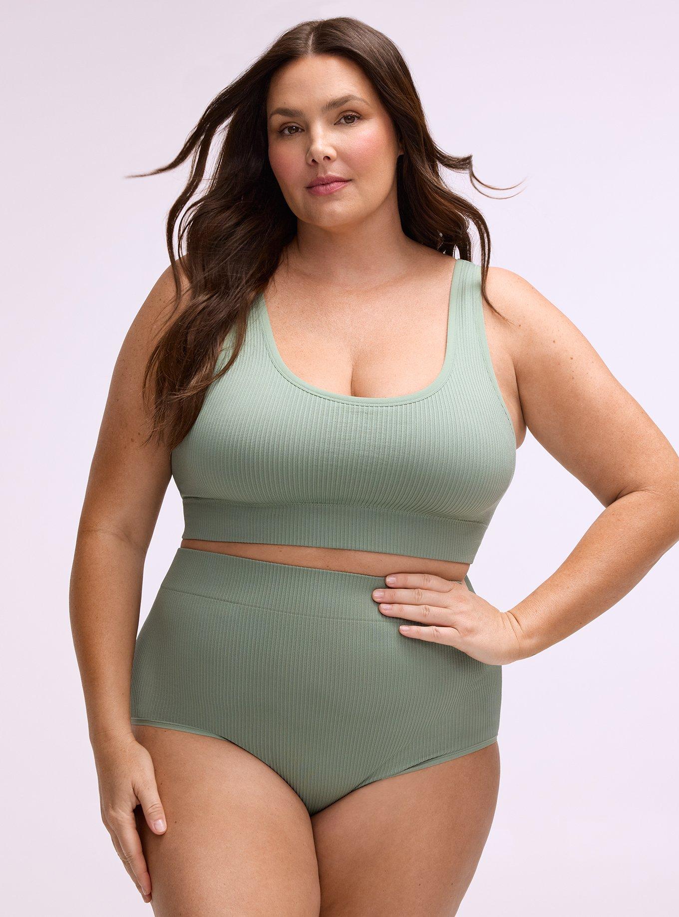 Plus Size Seamless Ribbed High-Rise Brief Panty, HEDGE GREEN, hi-res