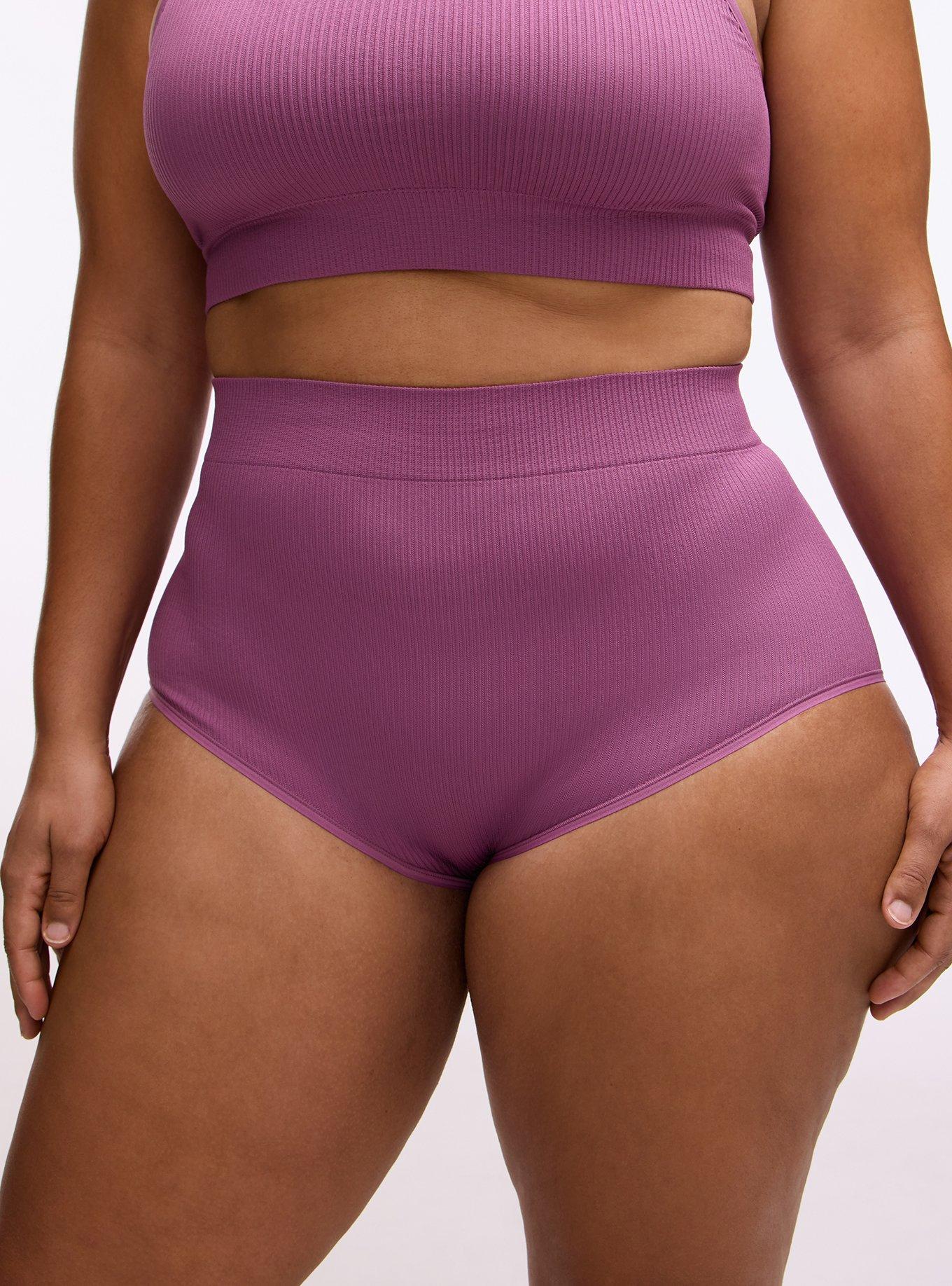 Plus Size Seamless Rib High-Rise Brief Panty, ARGYLE PURPLE, alternate